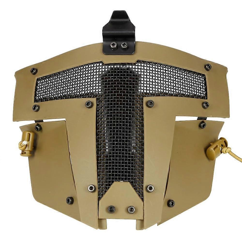 Tactical Iron Warrior Mask Full Face Steel Mesh TPE Impact Resistant Protection Breathable Qr Mask Hunting Accessories/Tan/One Size