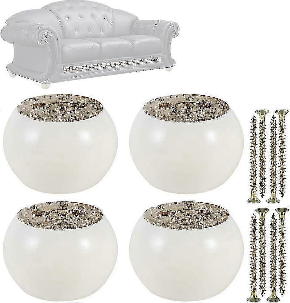 4pcs 50mm木製ソファ脚ユーカリ丸型家具足ソファベッドキャビネット用(黒-白)
