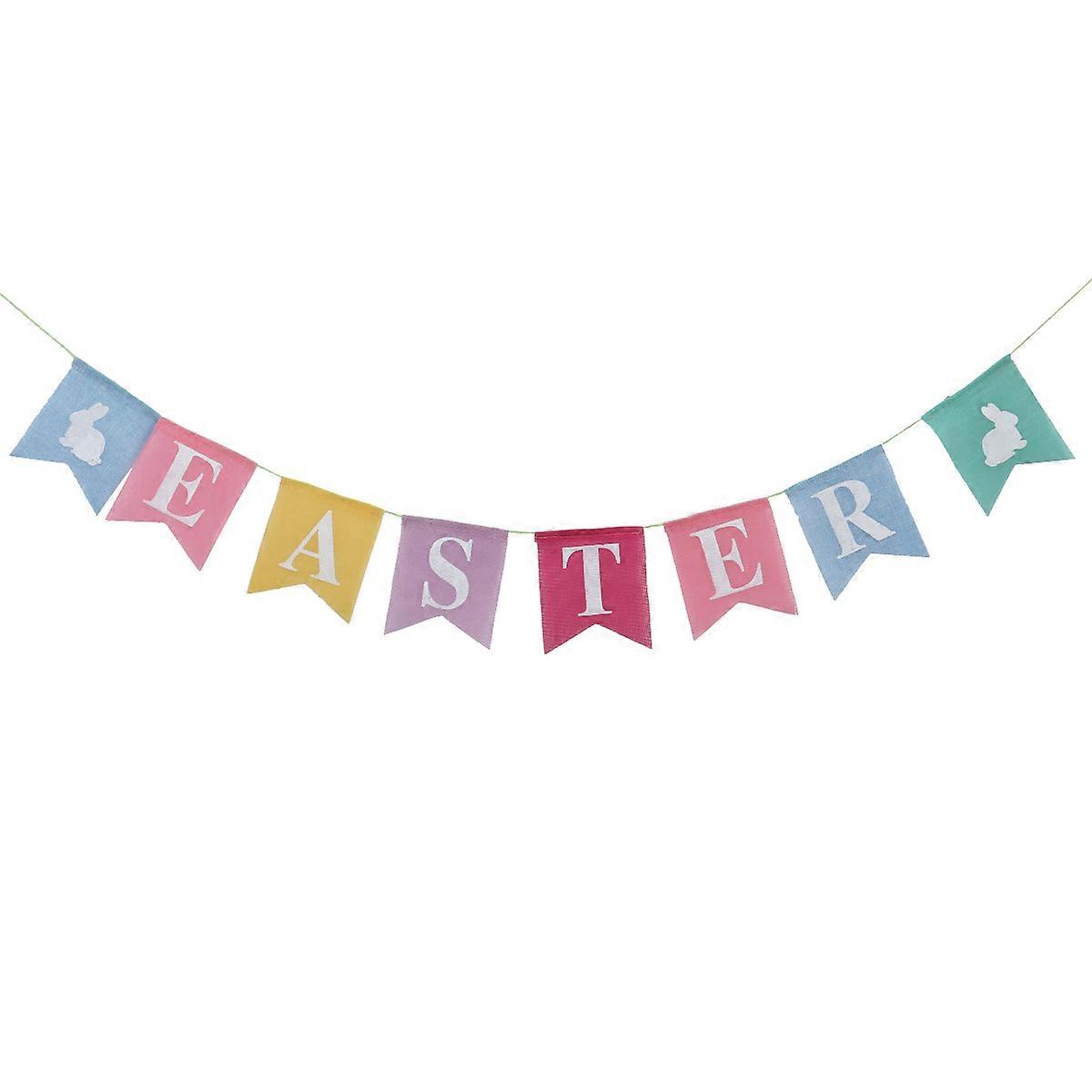 Spring Burlap Banner Multi Color Triangle Easter Decorations 3.1 Meters Photo Props 1Set