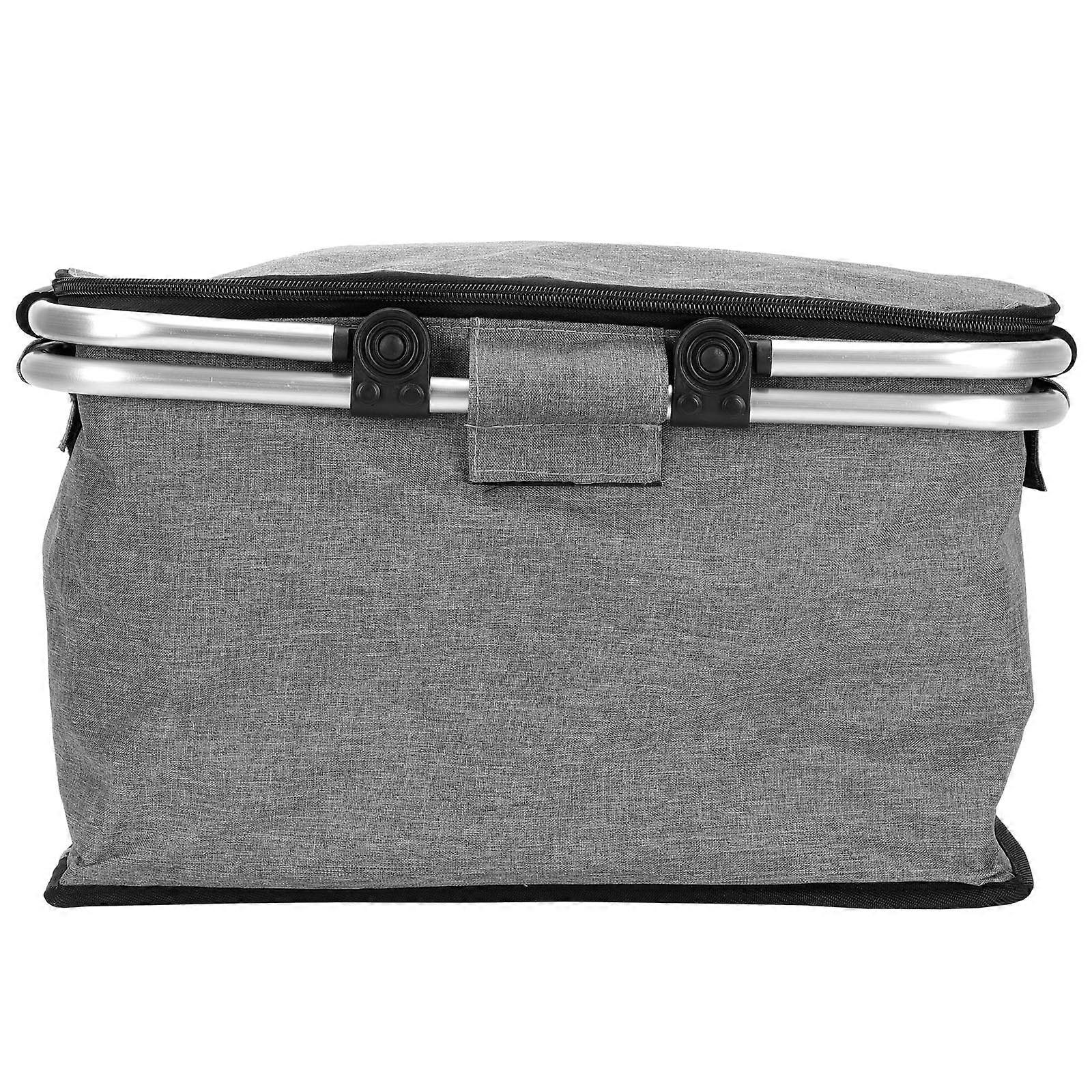 Picnic Basket Insulated Bag with Aluminium Handle for Outdoor Activities Grey 42x23cm 1PC