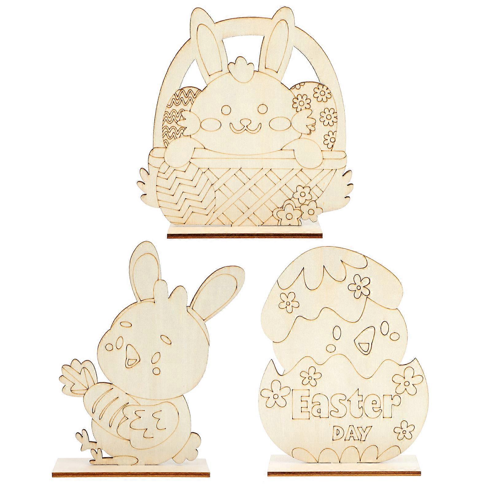 Egg-Shaped Decoration Easter Party Favor Rabbit Shape Wooden Craft Enthusiasts Delicate Style 3Set