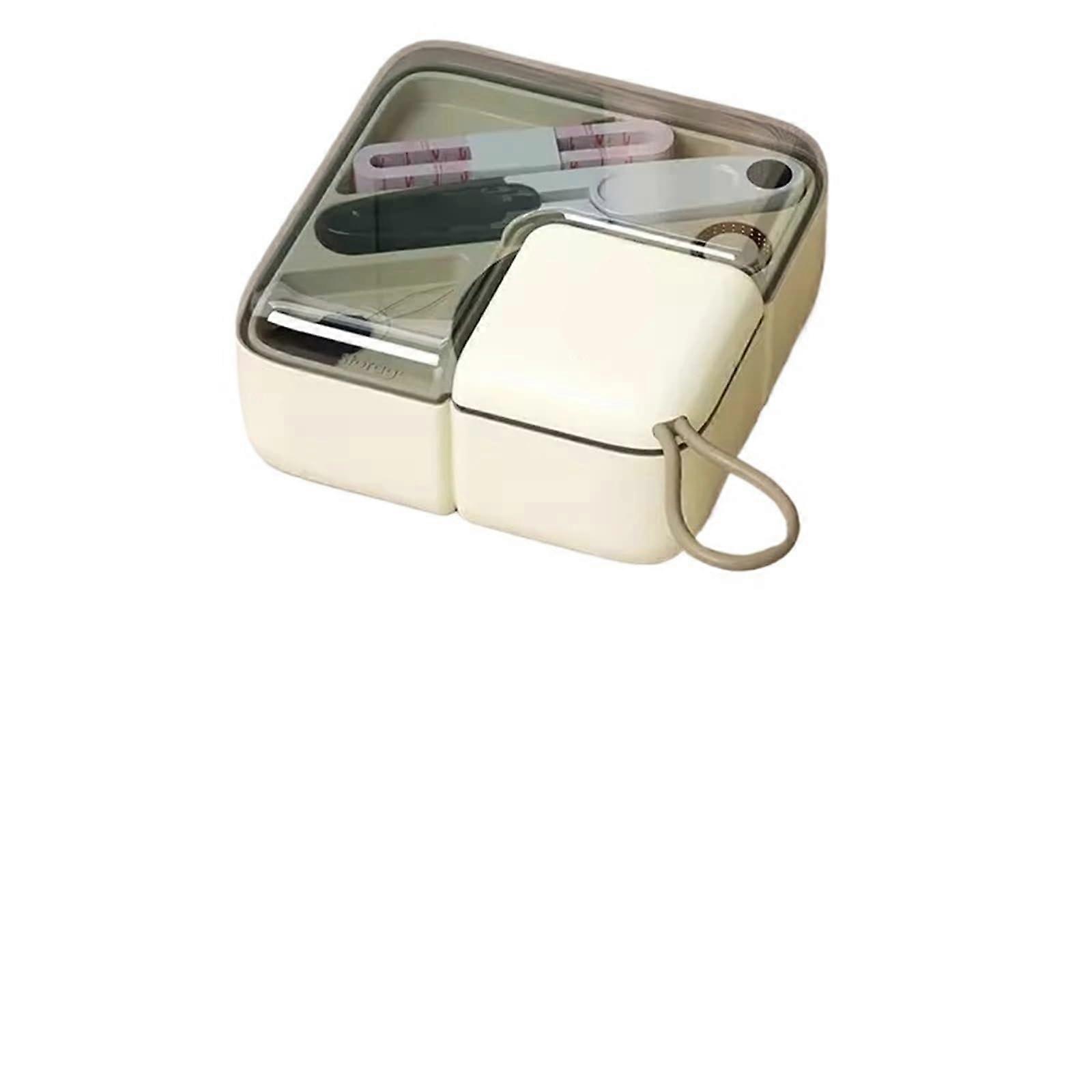 Sewing Box Portable Multifunctional Hand Sewing Storage Box Beige Mini Travel Sewing Kit For Thread