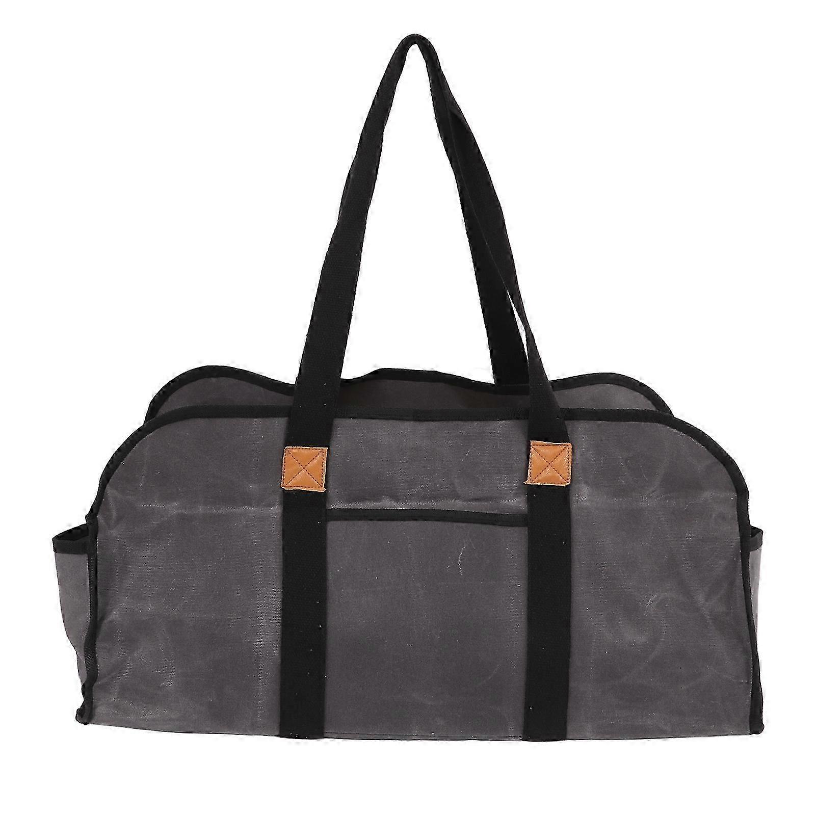 Waxed Canvas Bag Large Firewood Storage Bag Portable Fire Wood Log Carrier Organizer with HandleGrey