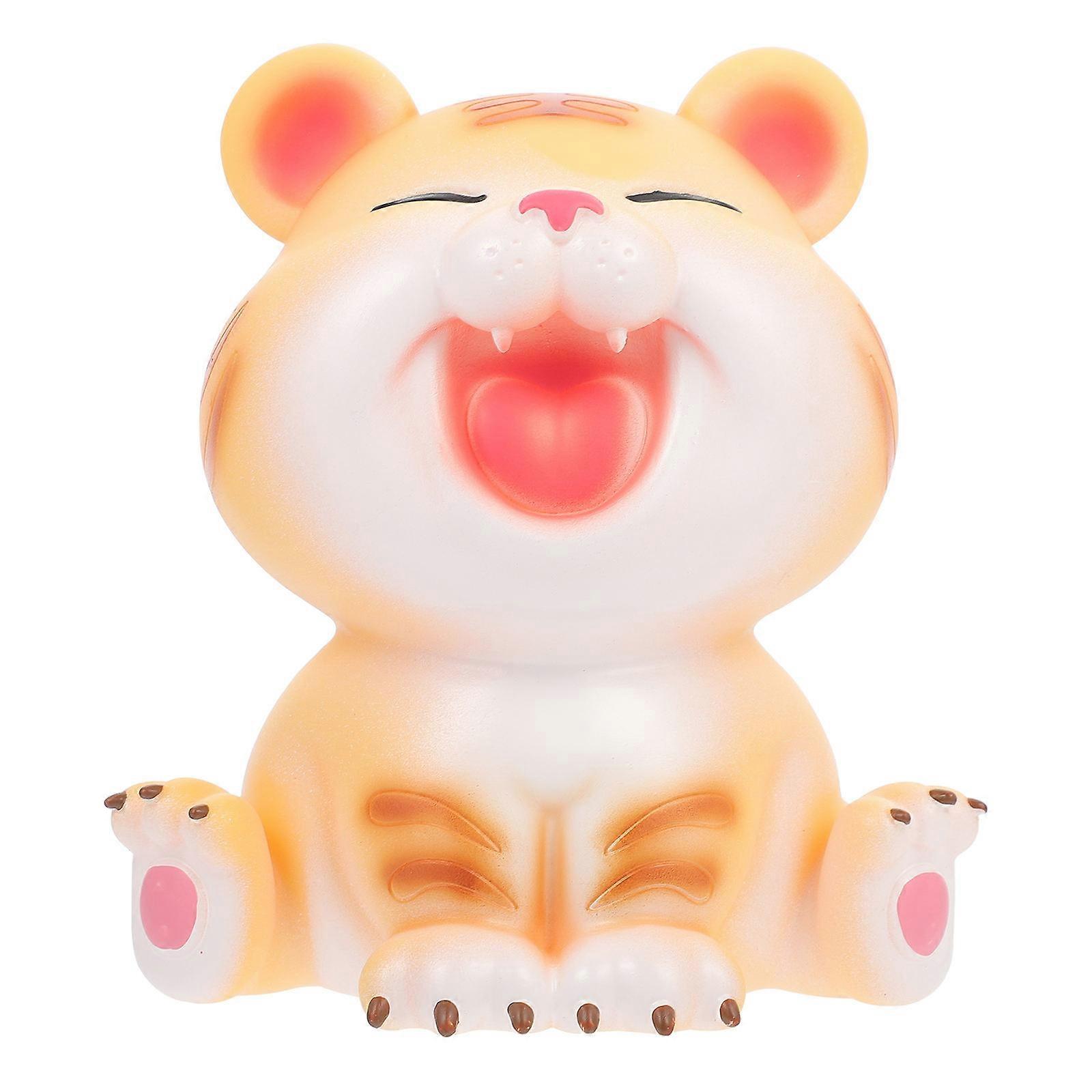 Tiger Year Coin Jar Tiger Shape Money Storage Jar Yellow Desktop Ornament For Kids 1Pc
