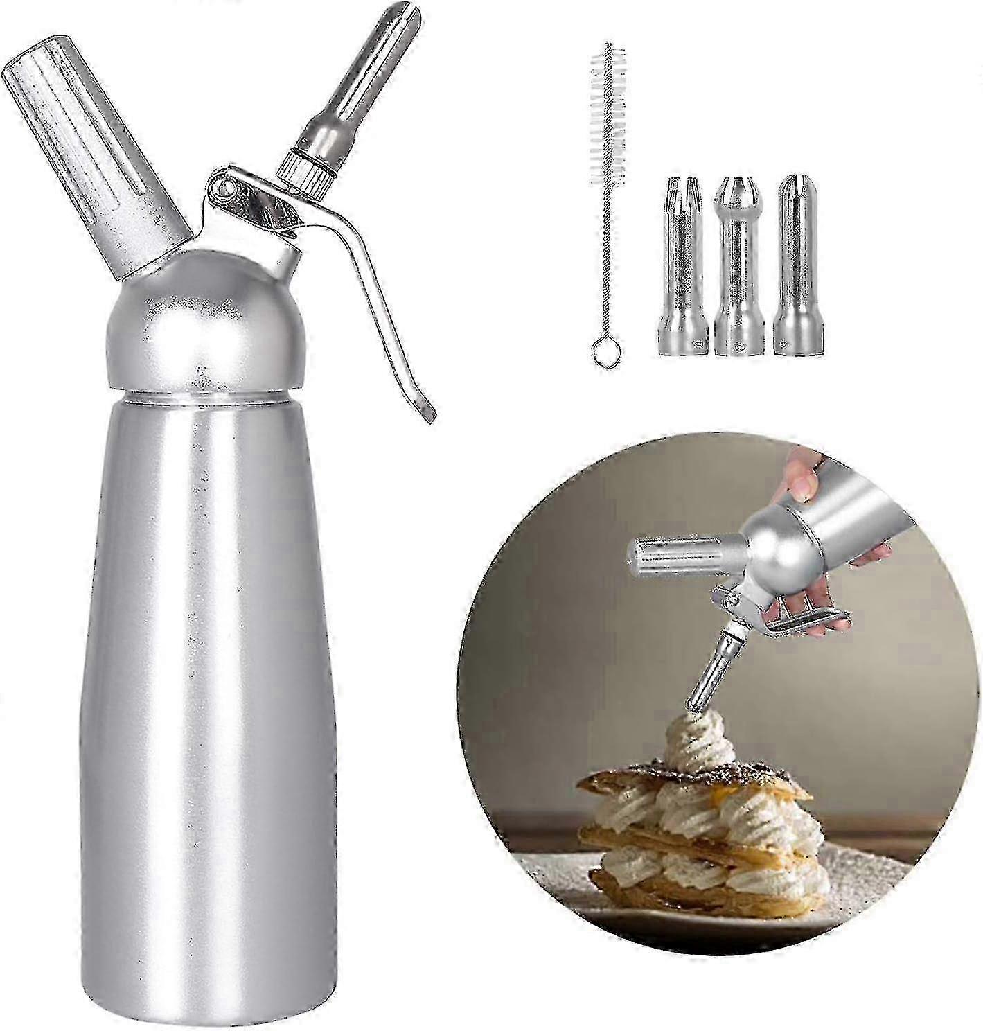 Ανοξείδωτο Chantilly Siphon με 3 ακροφύσια - Διανομέας κρέμας κουζίνας &; εργαλείο διακόσμησης