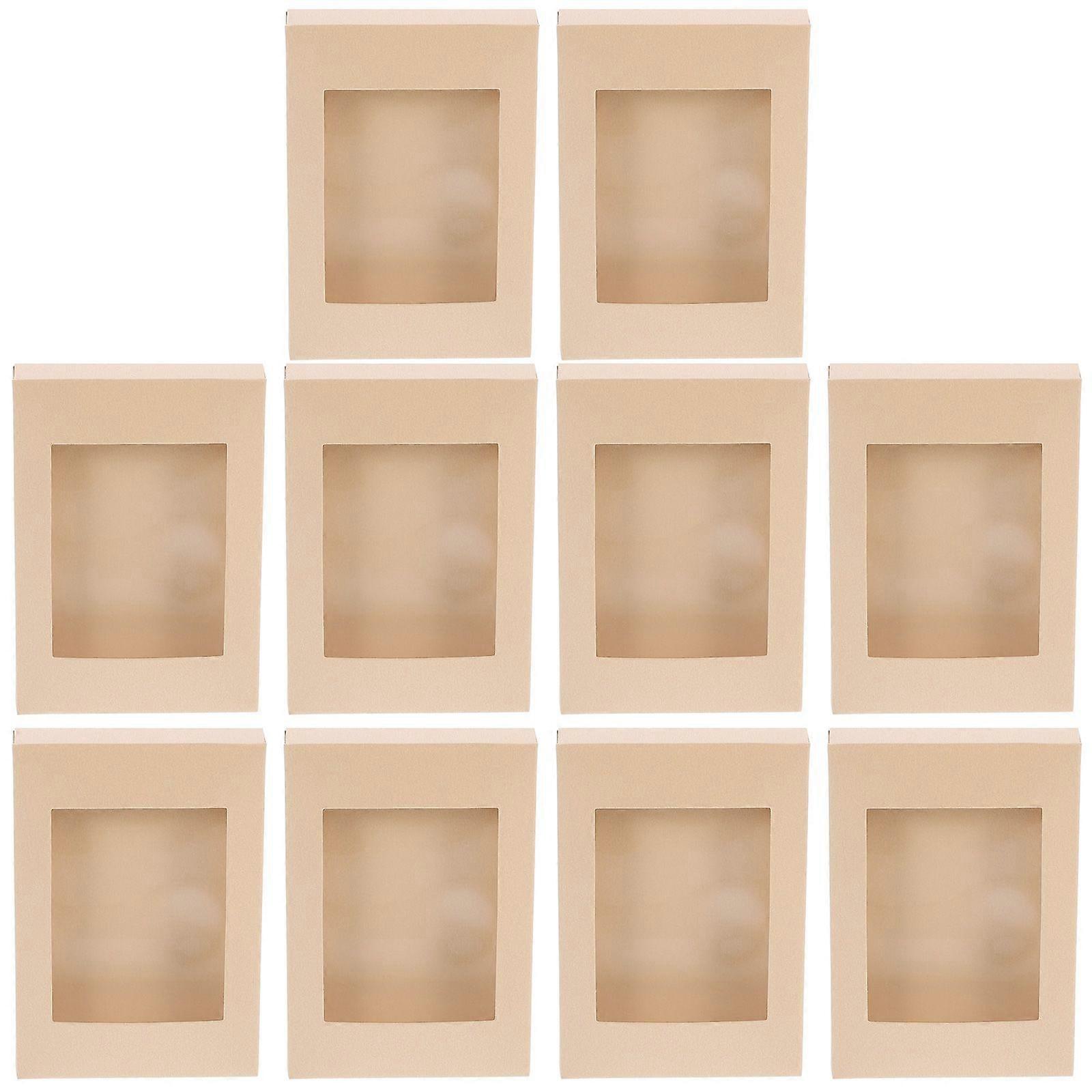 10Pcs Kraft Gift Boxes Cookie Cake Boxes Craft Storage Boxes with Clear Window