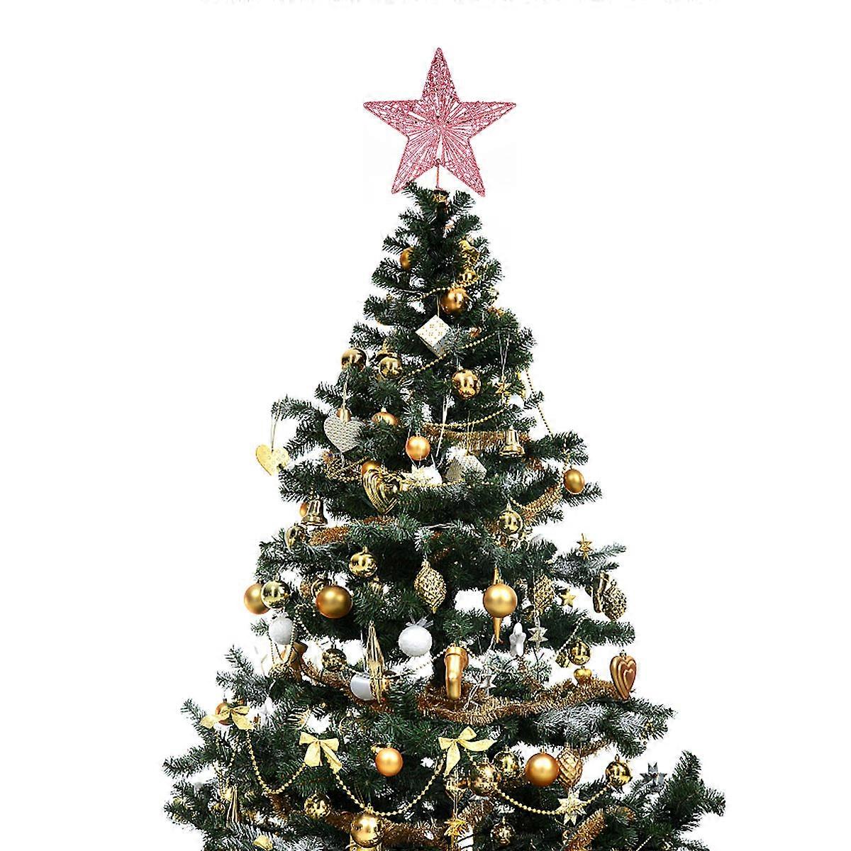 Christmas Sequins Star Tree Toppers Iron Art Ornament Beautiful Tree Star for Christmas Pink 20x16cm Decorative 1Pcs