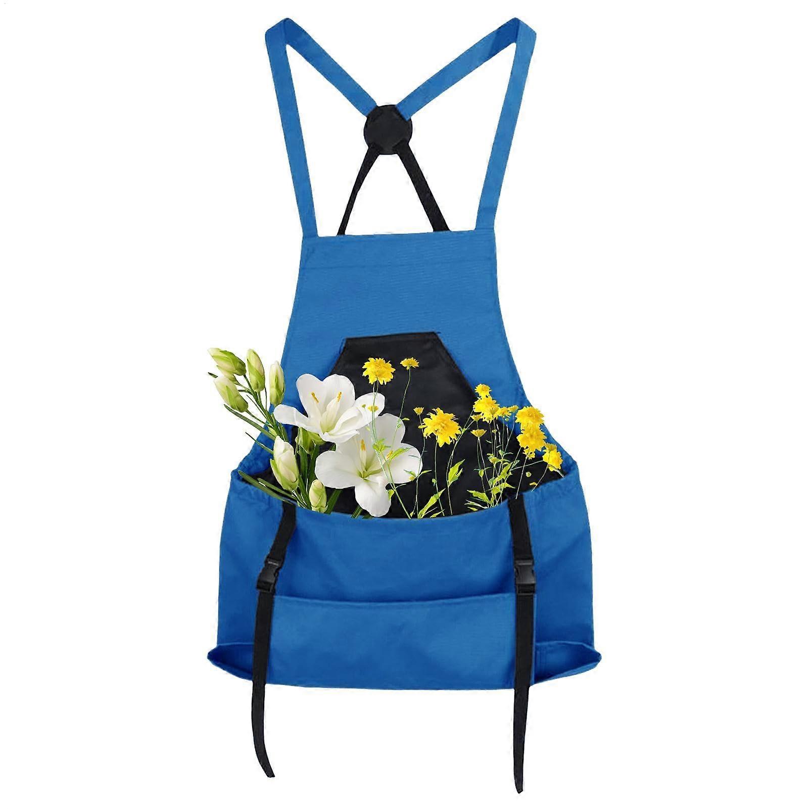 Schnellverschluss-Ernte-Schuerze Quick-Release Waterproof Fruit-Picking Apron With Pockets Cross-Back Large Capacity Blue