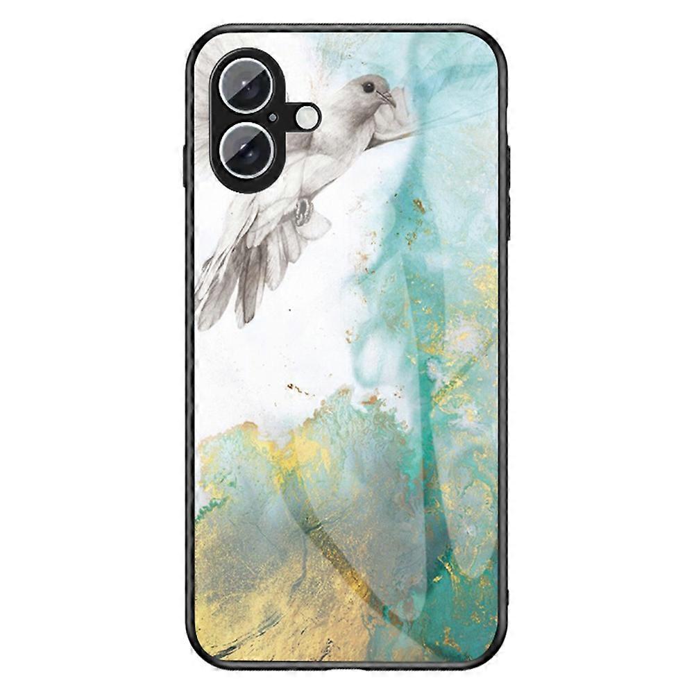 For iPhone 16 Case Marble Pattern Tempered Glass+PC+TPU Protective Phone Cover