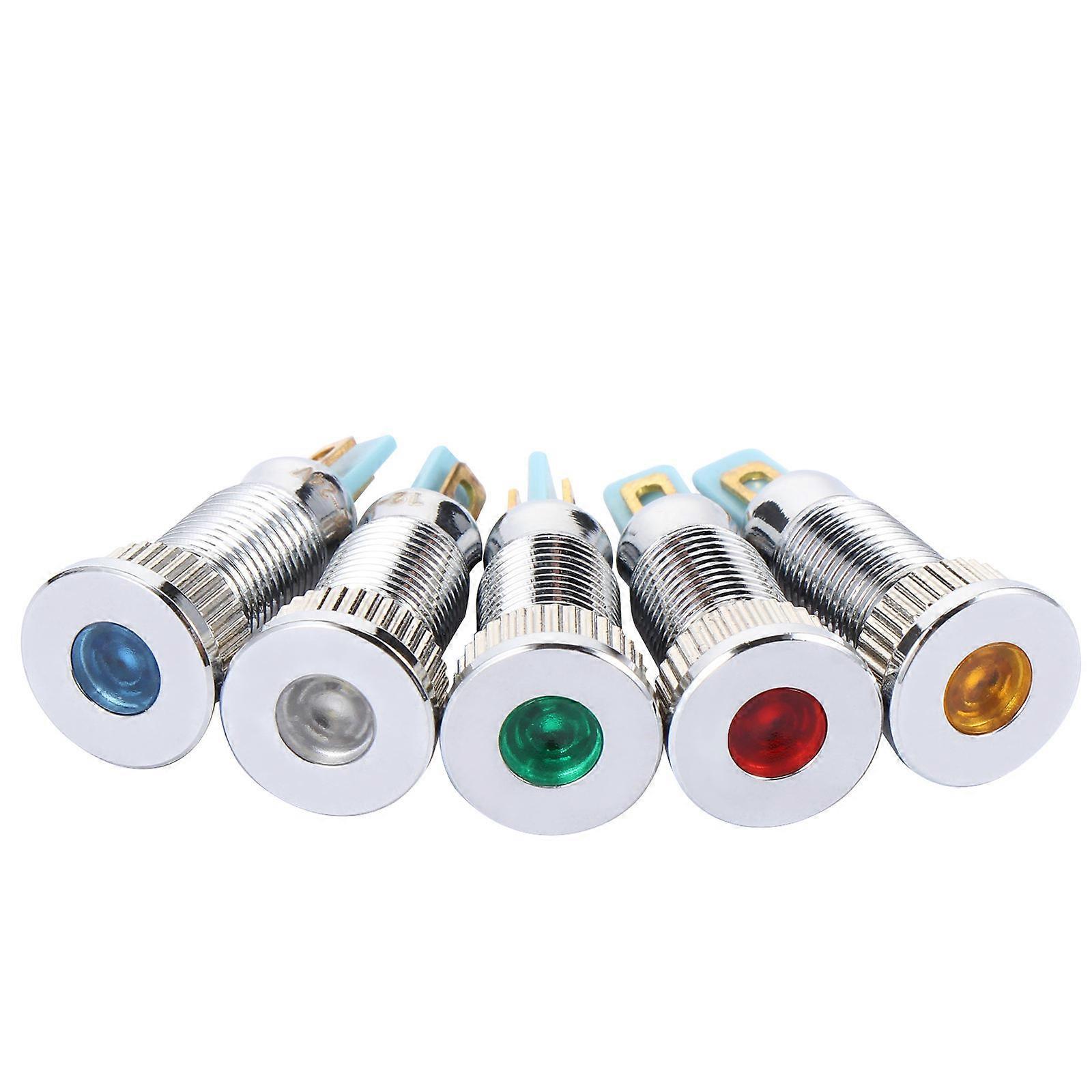 Device Indicator Light Signal Lamp Dash Panel 8mm Metal Waterproof 5Pcs