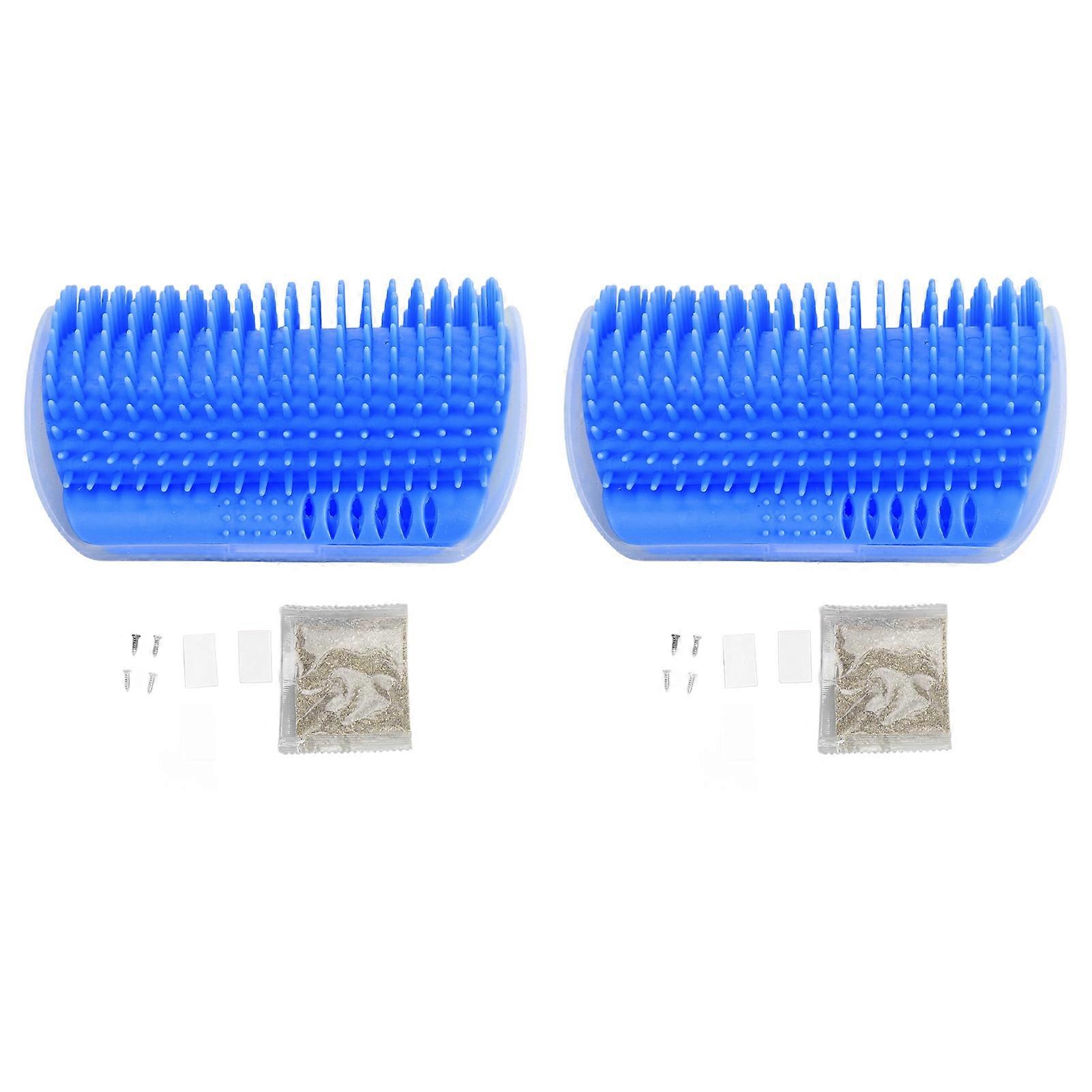 2PCS Self Grooming Cat Brush Interactive Toy Soft Cat Wall Corner Scratcher Massage Combs with Catnip Blue