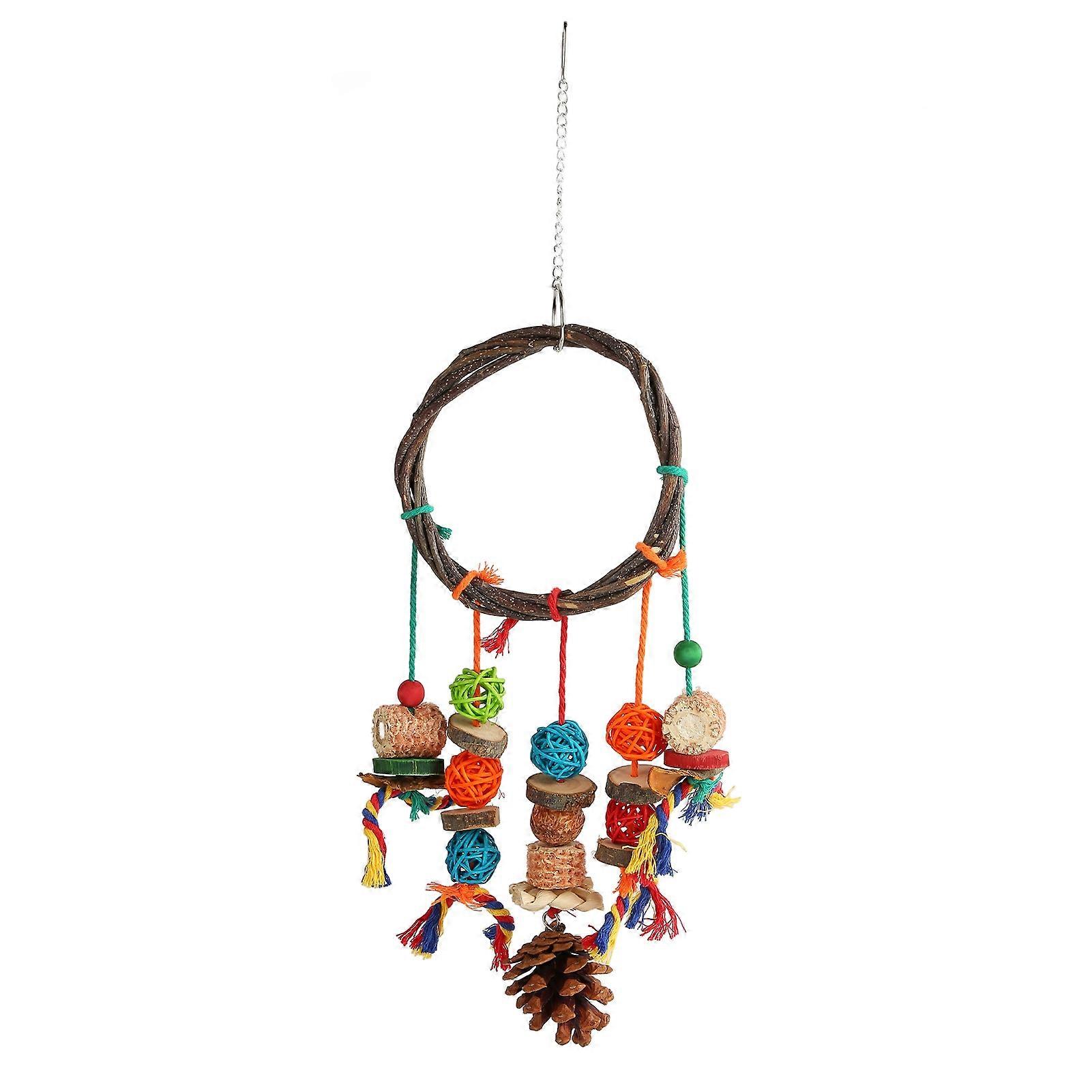 Parrot Swing Toy Colorful Logs Rattan Balls Corn Cobs Cotton Rope Pine Cones Bird Swing Chewing Toys S