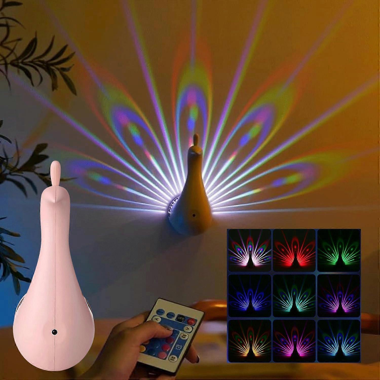 Peacock Wall Light, 7 Colors Ambient Projection Lamp, Rainbow Night Light for Home
