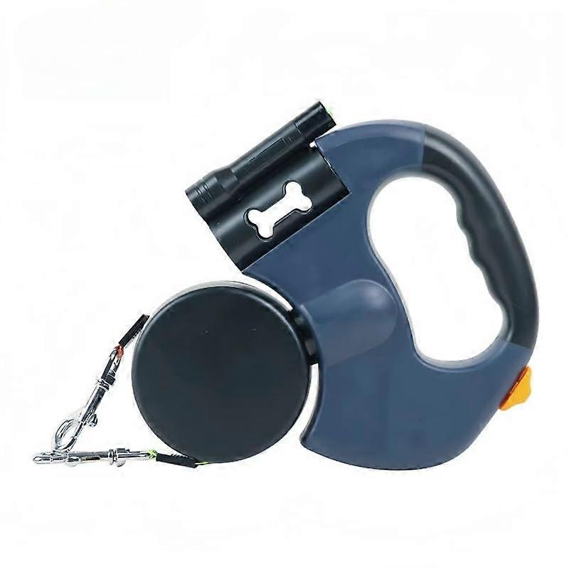 Dual Retractable Leash For Two Dogs With 360 Degree Swivel, 3-M Extendable Cord, Built-In Light, Double-Sided, Blue