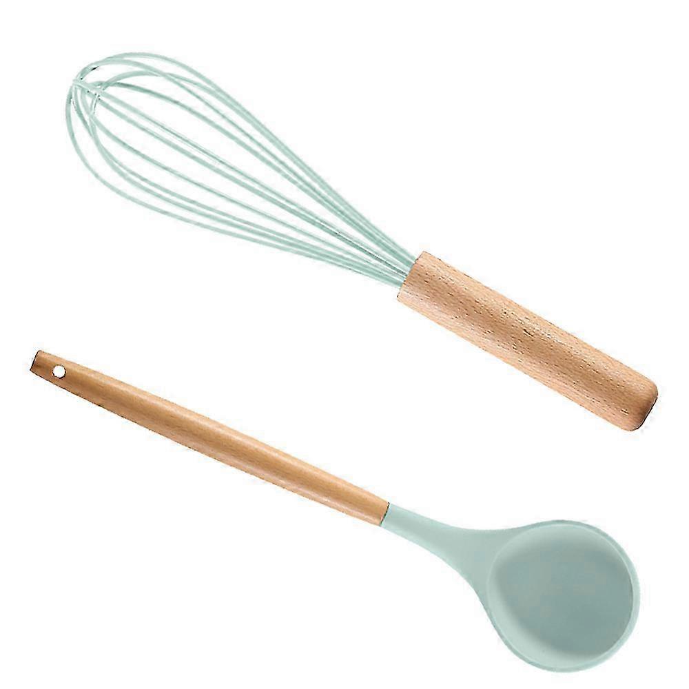 Silicone Cooking Utensil Set, 2pcs Wooden Kitchen Tools