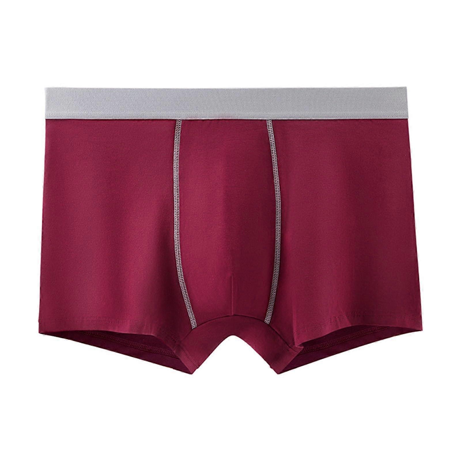 Men's Boxer Shorts Breathable Comfortable Boxers with Elastic Waistband Contrast Trunk Underwear for Men with Ball Pouch Bulge Pouch Wine 4XL