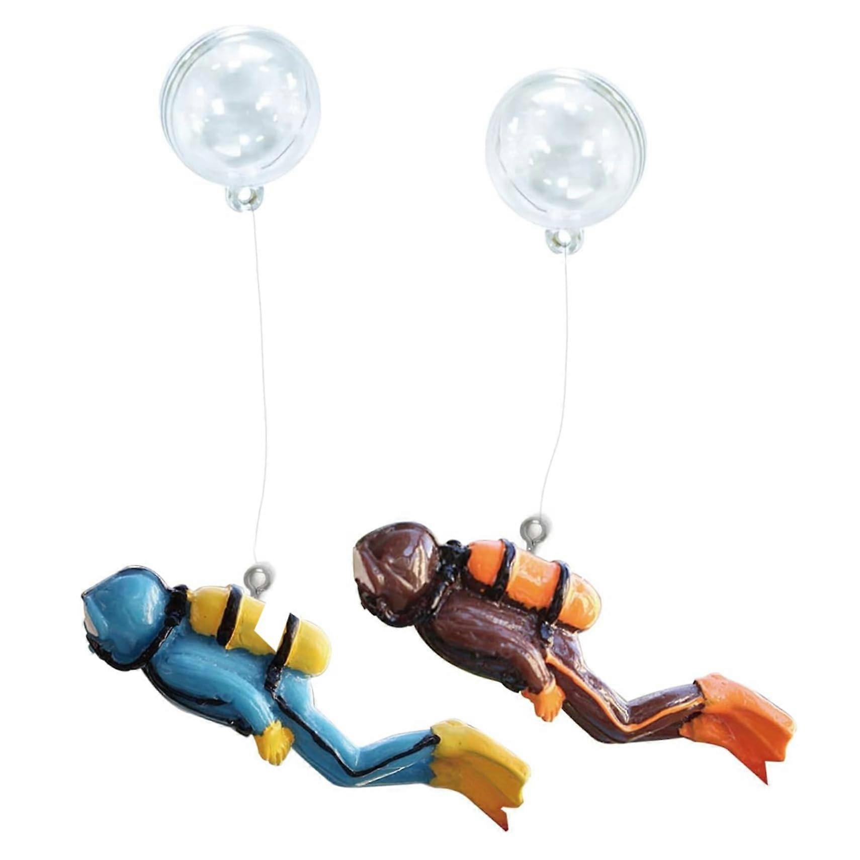 Fish Tank Decorations, 2pcs Floating Aquarium Decor with Diver Figures for Beautiful Landscape Enhancements