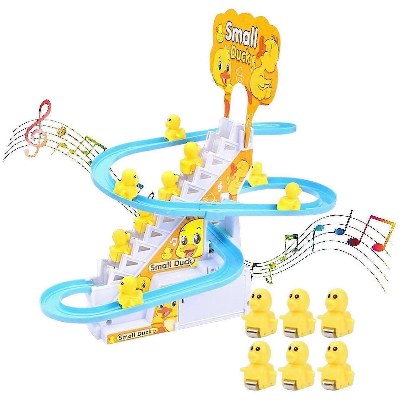 Duck Track Slide Toy for Kids, Electric Duck Climbing Stairs Toy, LED Flashing Lights & Music Slide Toys