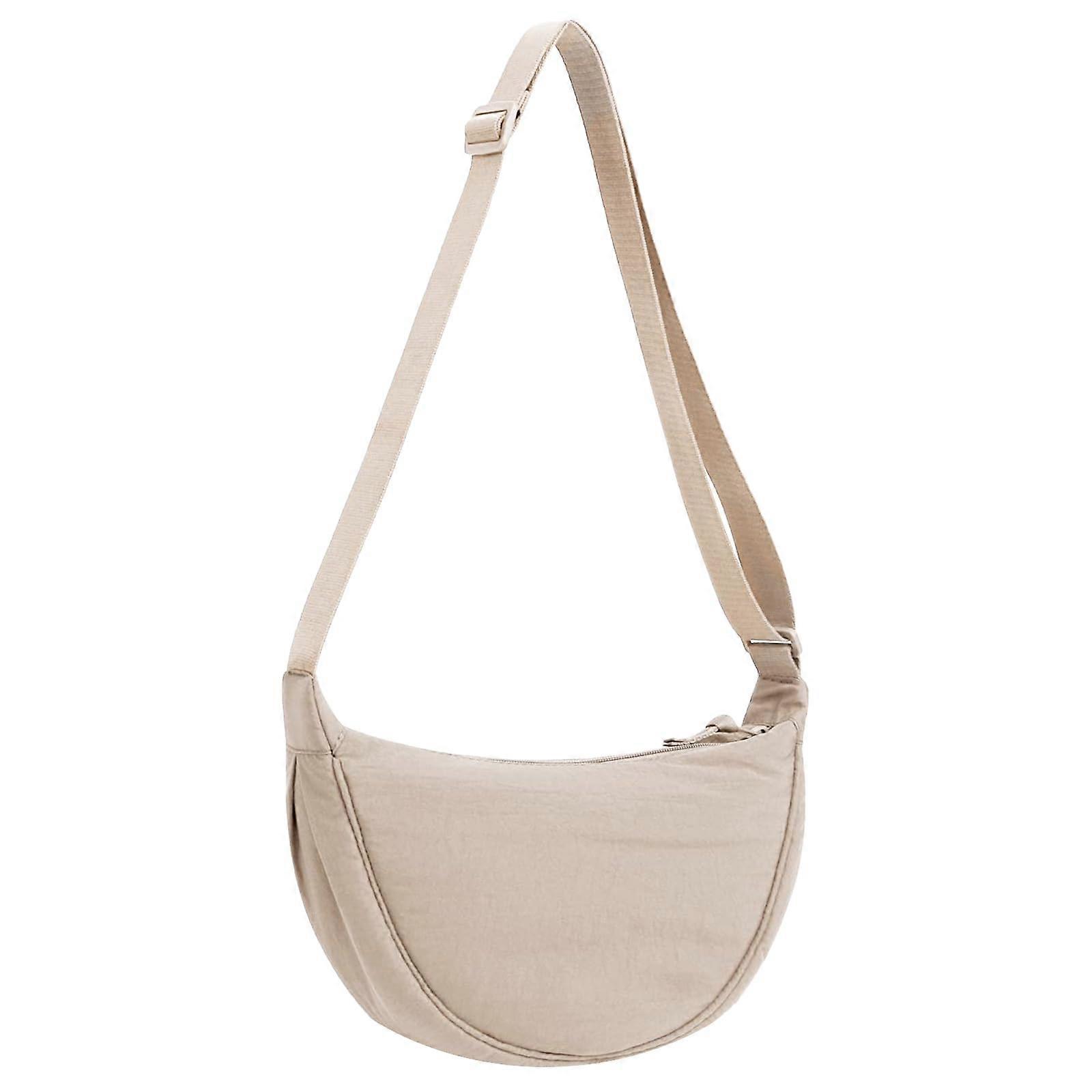 Moon Bag Women's Crossbody with Adjustable Strap Semicircular Shoulder Bag, White