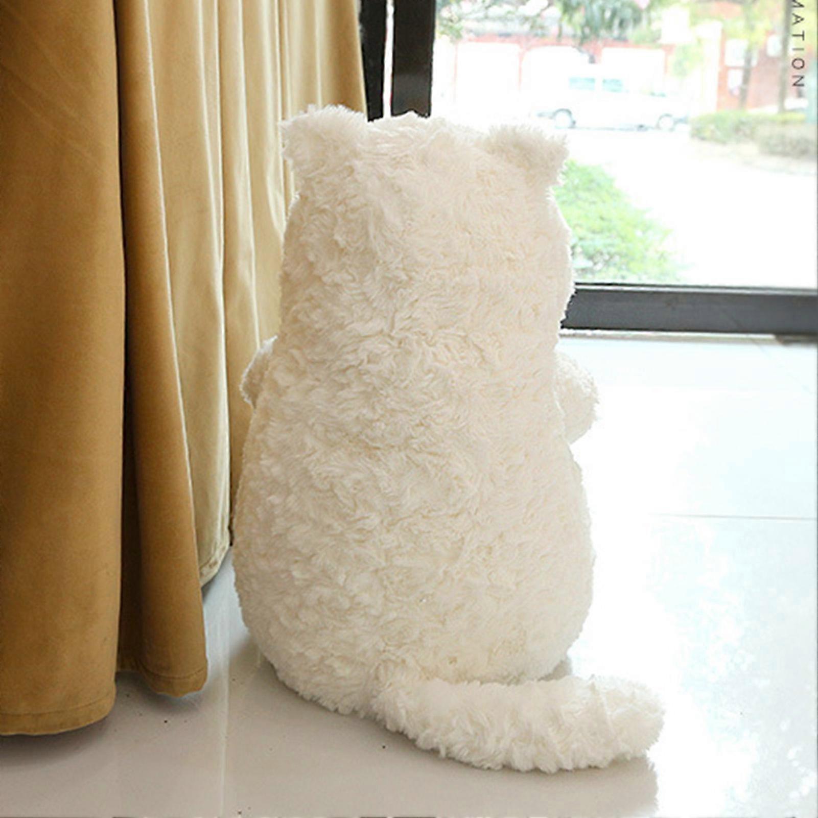 Cat Plush Toy Cute Soft Skin Friendly Fluffy Staring Short Plush Cat Hugging Sleeping Pillow for Home White