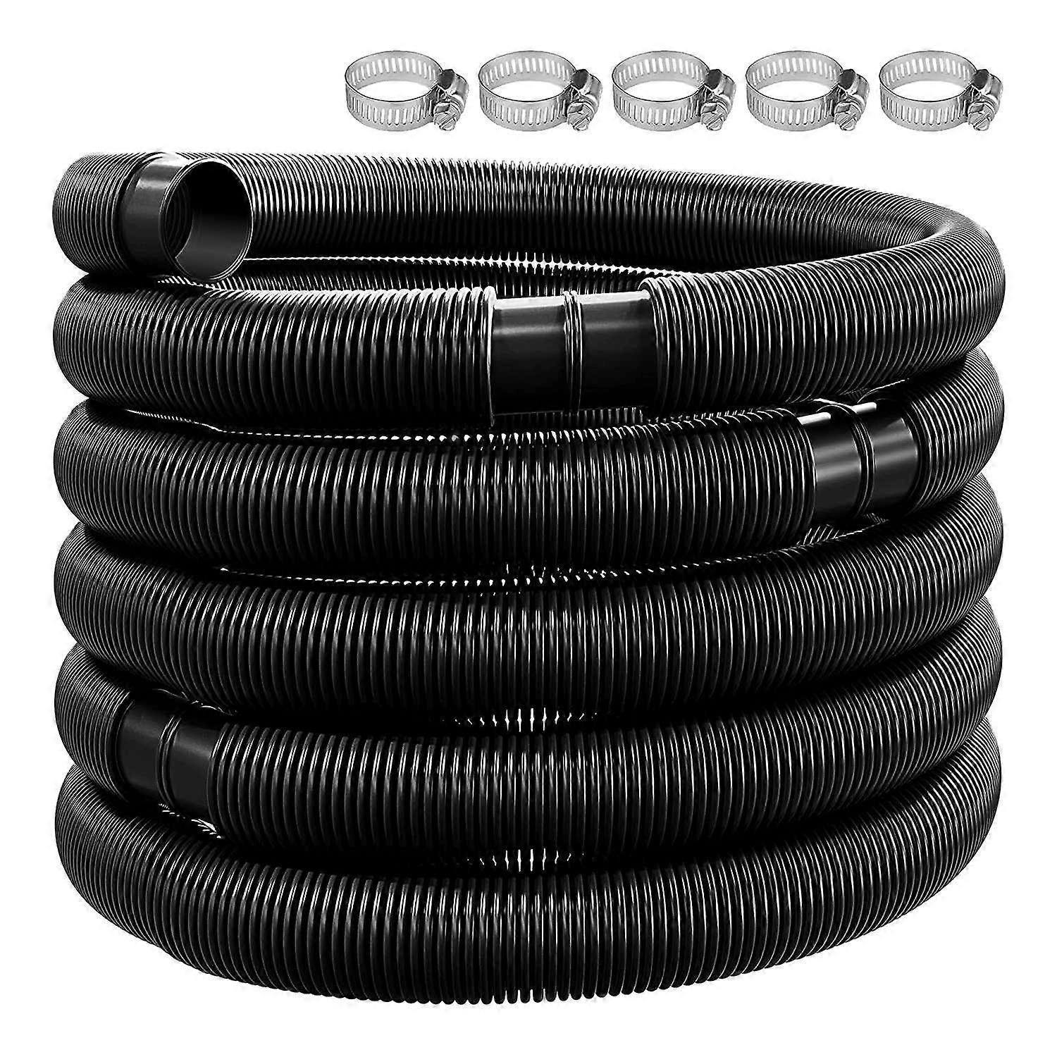 6.3M Swimming Pool Hose Diameter 32 Mm with Hose Clamp ,Swimming Replacement Pipe Pool Cleaner Tool,Black