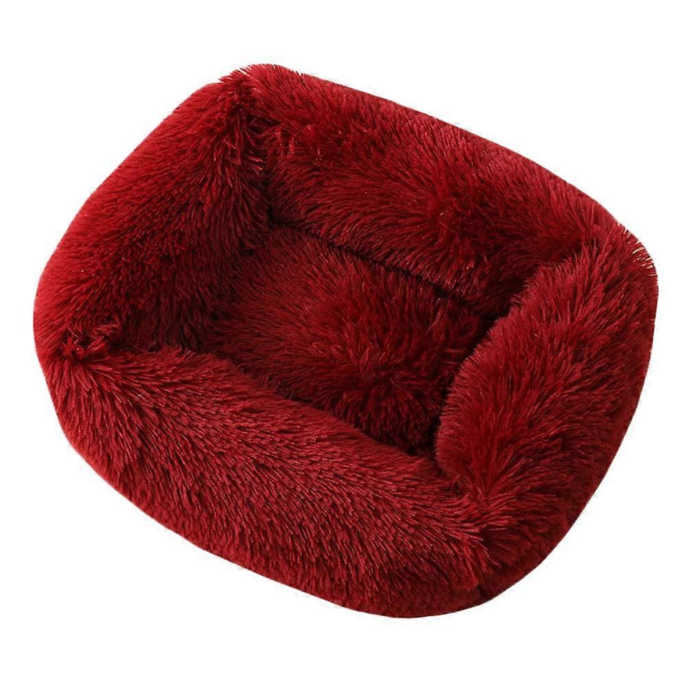 Pet Bed, Plush Mat, Square Cat Bed, Dog House, Warm, Soft, Comfortable Dog Cushion, Dog Sofa, Dog Basket, Fluffy Plush Pet Nest, Simple Cat Bed, Red