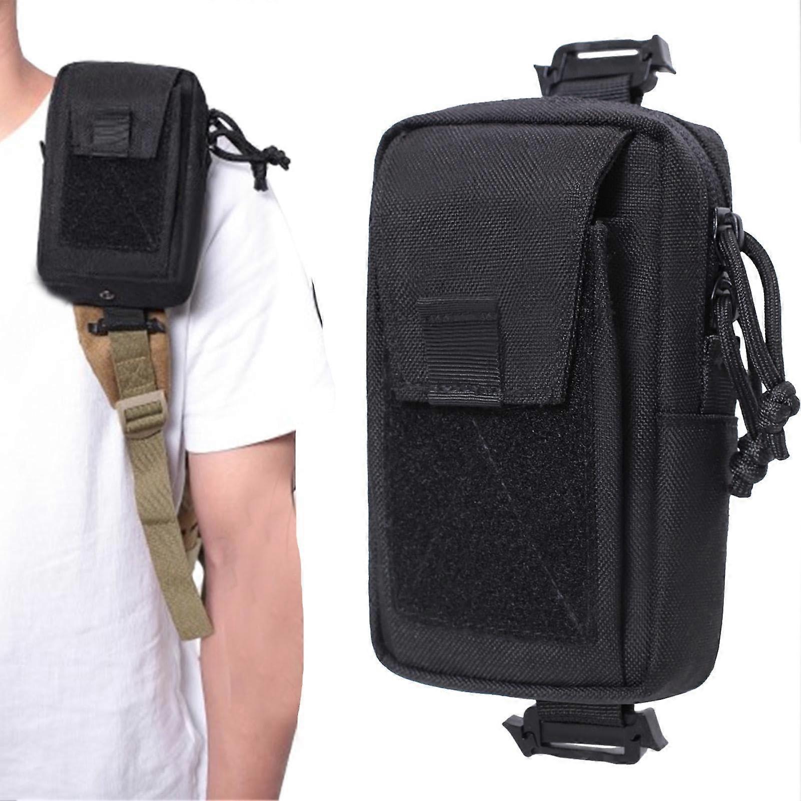 Backpack Attachment Bag - Nylon Multipurpose Zipper Bag with Shoulder Strap for Outdoor Sports and Hunting - Schwarz