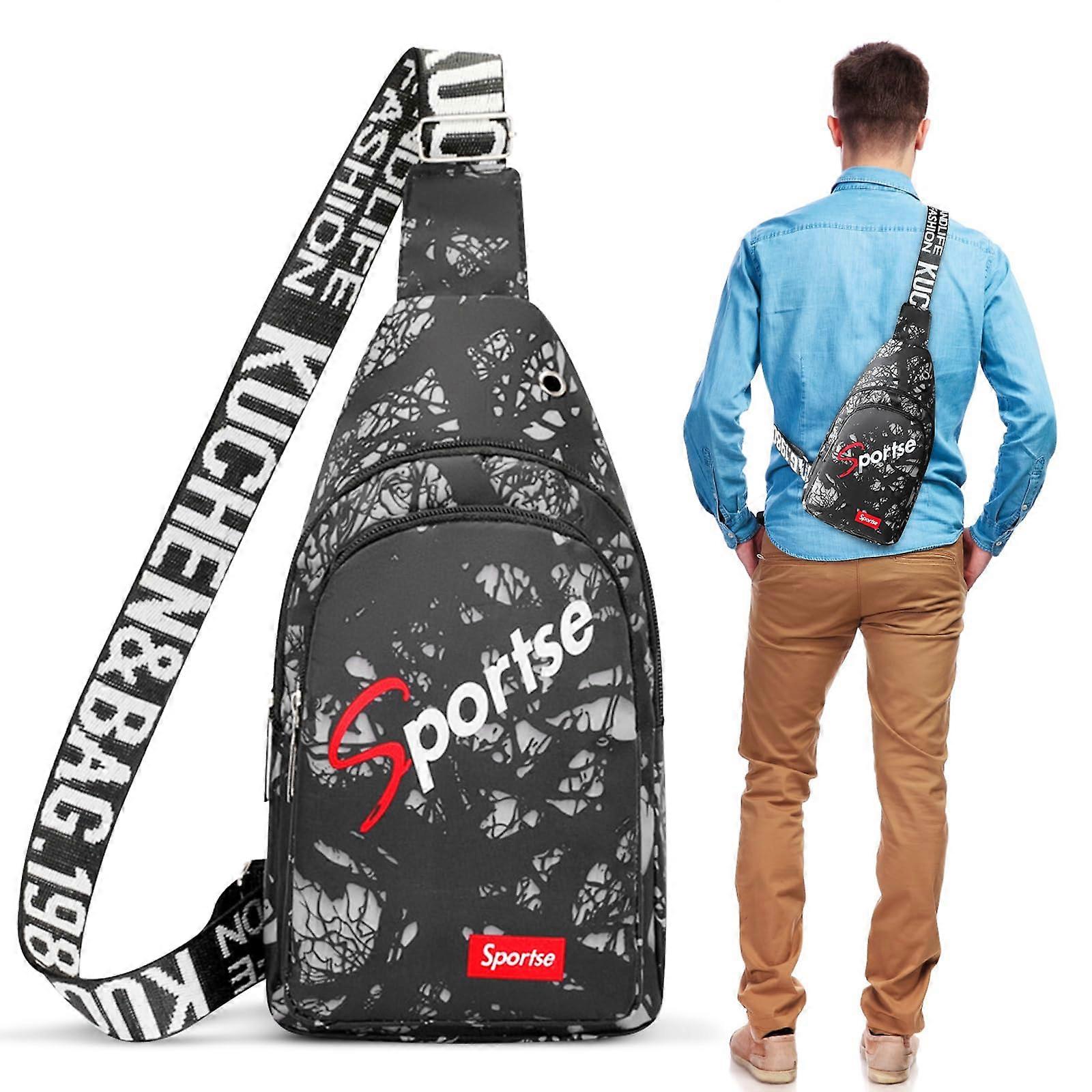 School Backpack Unisex Sling Bag Shoulder Backpack Adjustable Strap Hiking Chest Backpack Black