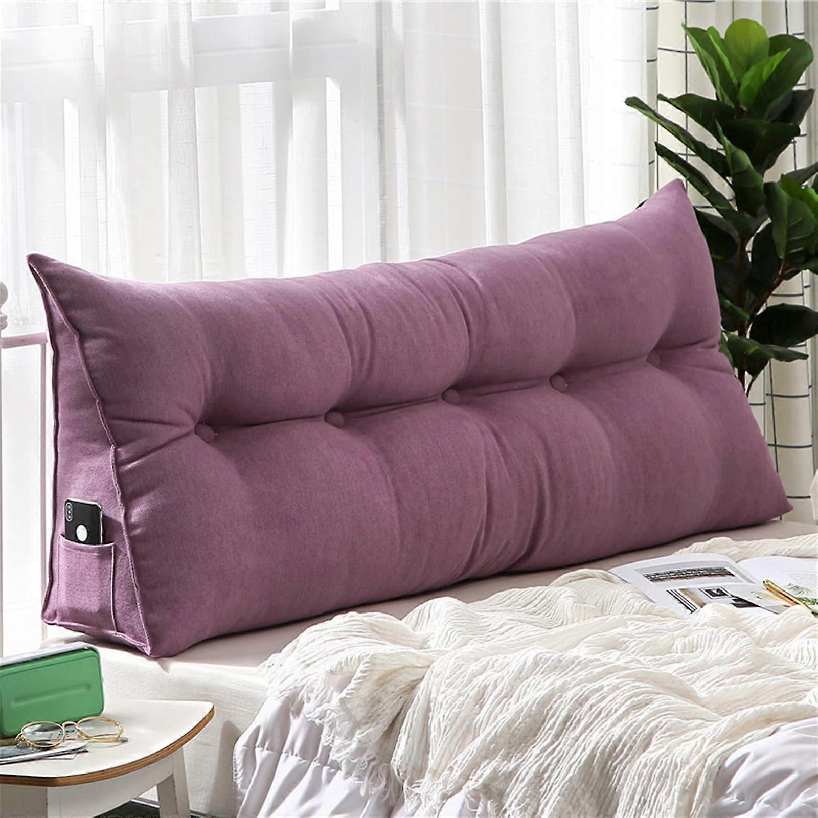 Triangular Back Cushion Soft Washable Pillow for Bed Sofa Dorm Purple L80*50cm