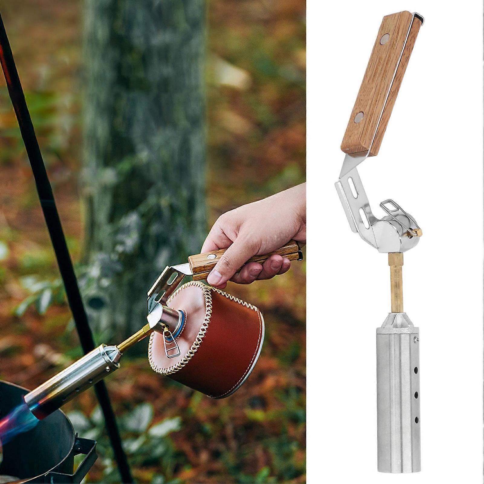 Flamethrower Foldable High Power Outdoor Torch Portable Wooden Handle Houseables Torch for Picnic Cooking 