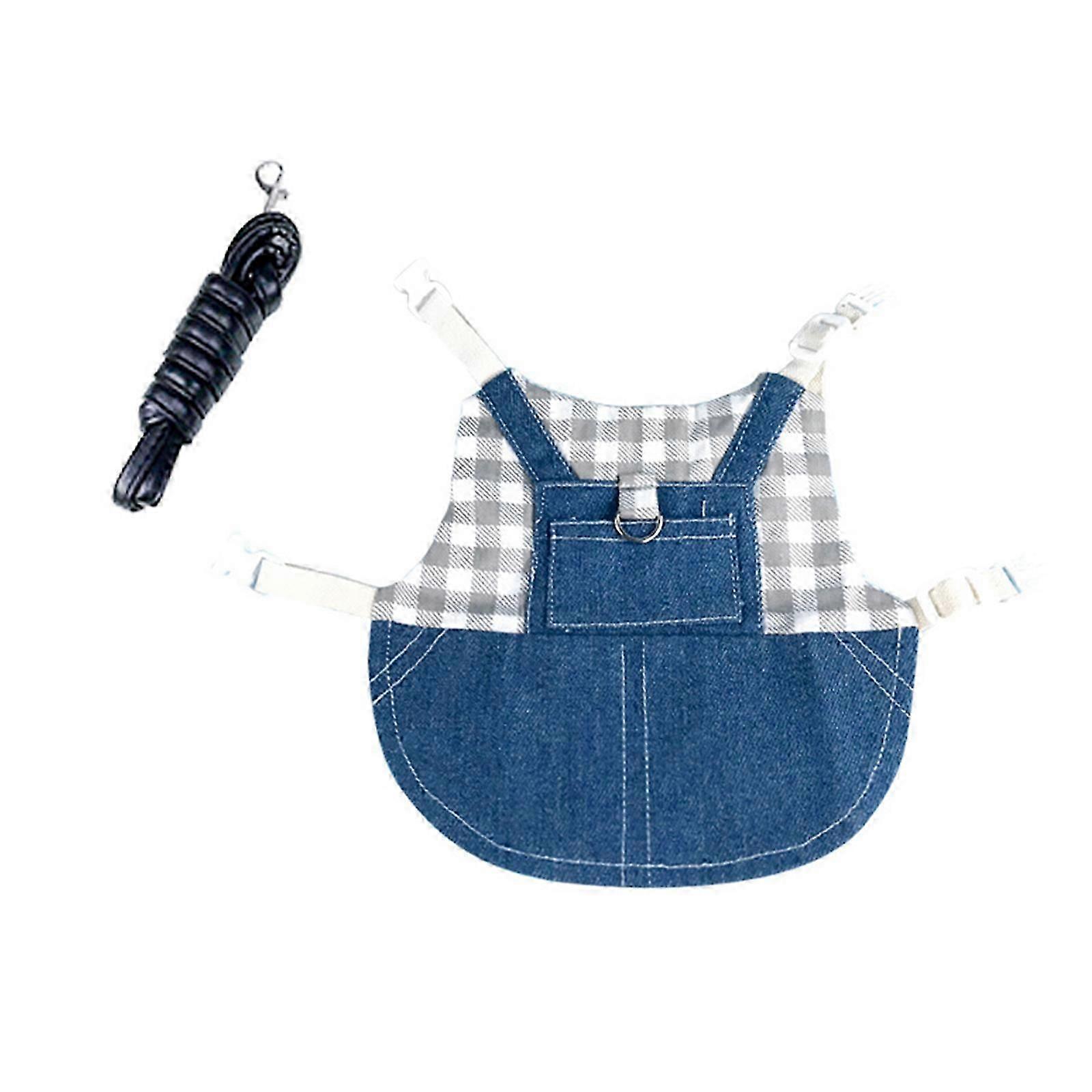 ウサギのモルモット、ウサギの格子縞のハーネスリーシュモルモットブルーデニム黒と白のチェック柄のドレスのためのウサギのハーネスとリード小動物の服