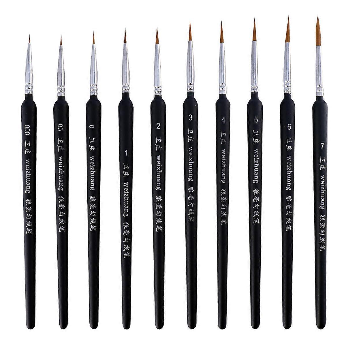 It seems you're referring to a product listing or description for a set of **10 detail paint brushes** commonly used for **acrylic and watercolor