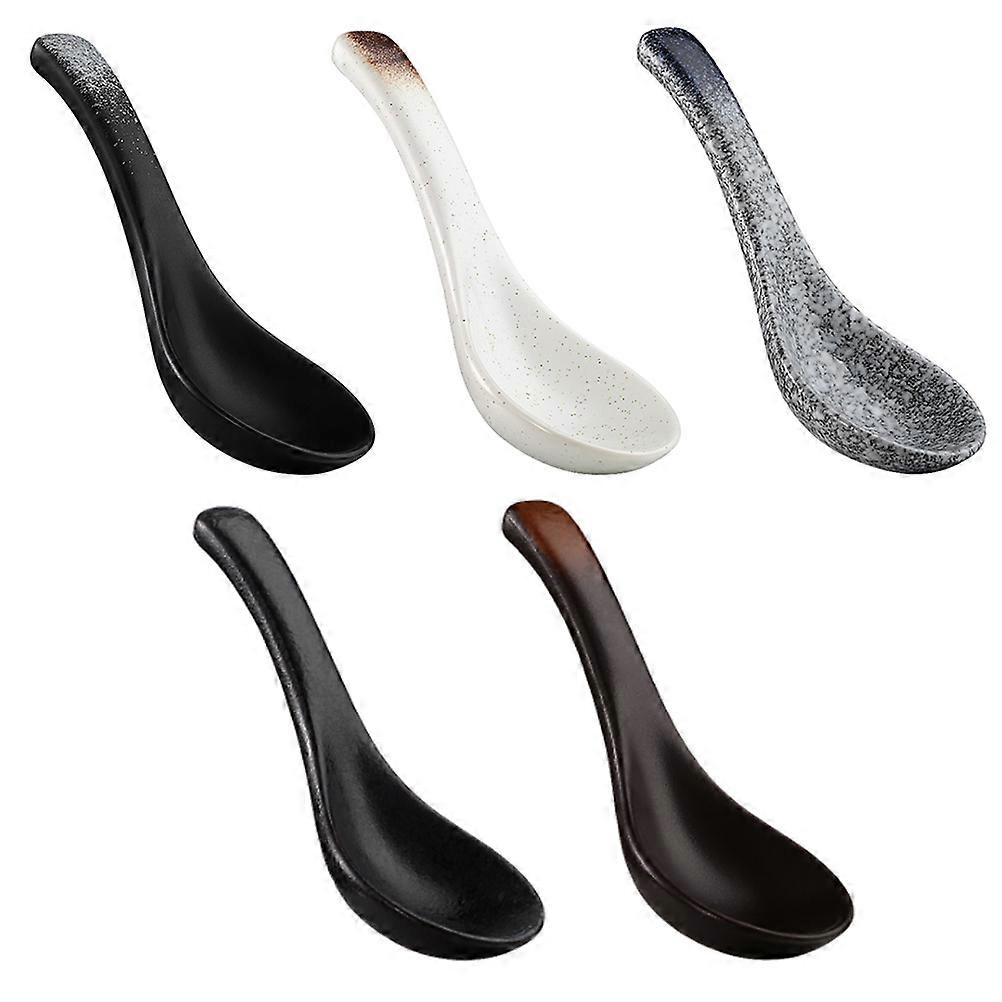 Ceramic Ramen Soup Spoons for Household Use 5Pcs Japanese Style Spoons