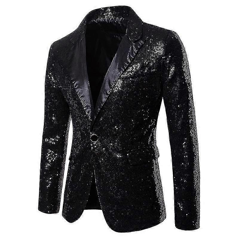 Men's Shiny Sequins Suit Jacket Blazer One Button Tuxedo For Party Banquet Prom