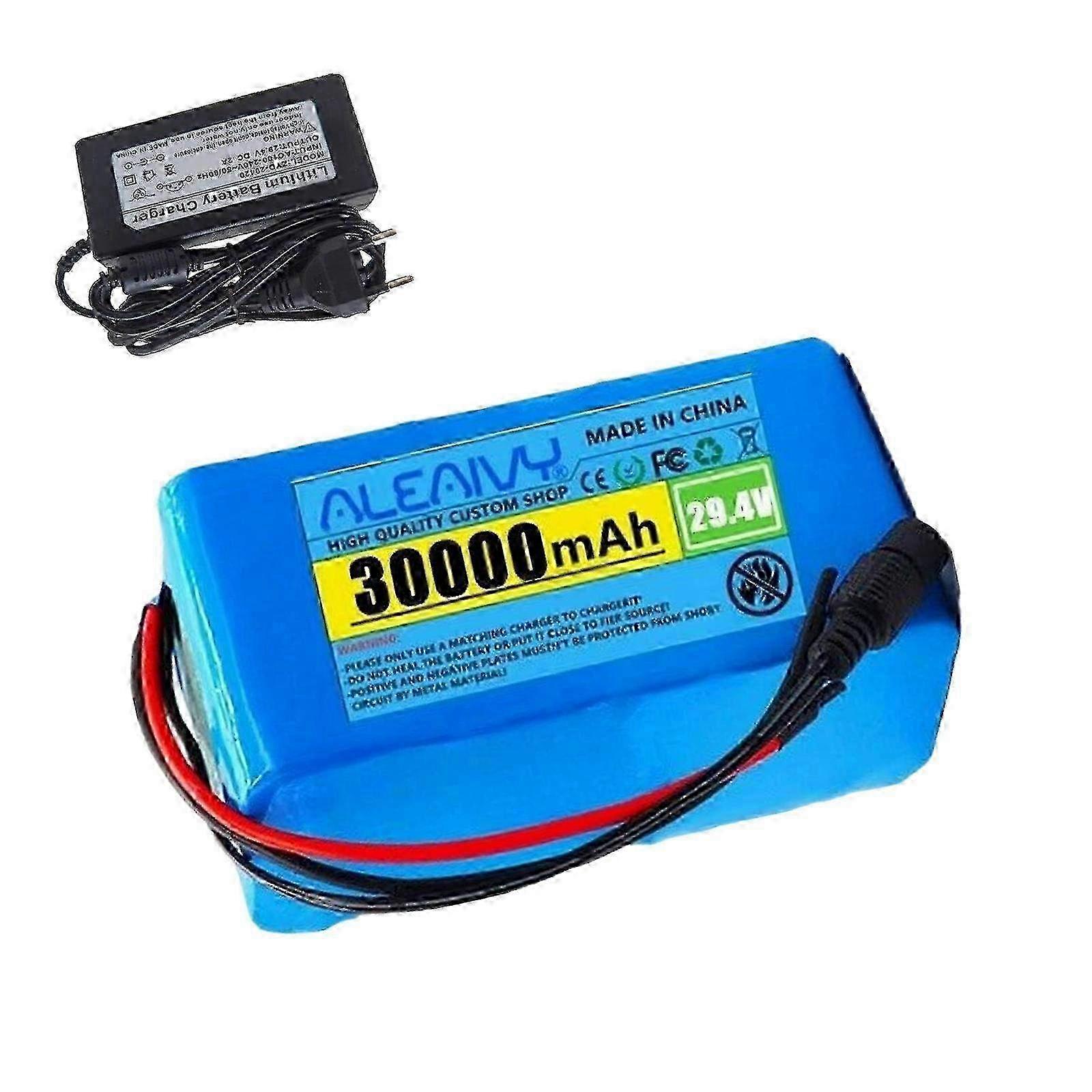 24V 30Ah 7S3P Lithium-ion Battery Pack with Charger for Electric Bicycle - 30000mAh High Capacity Rechargeable Battery