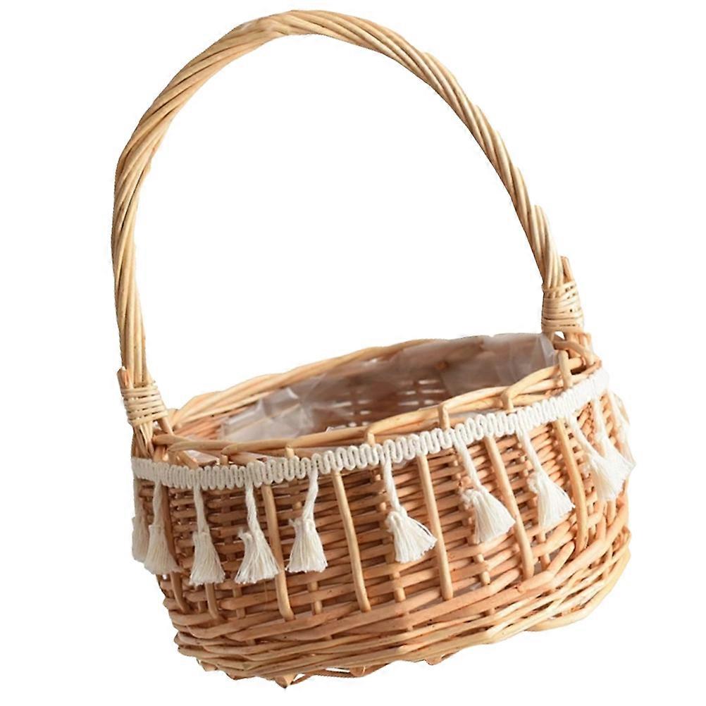 Rattan Storage Basket for Home Use Khaki Color 7 inch x 5 inch