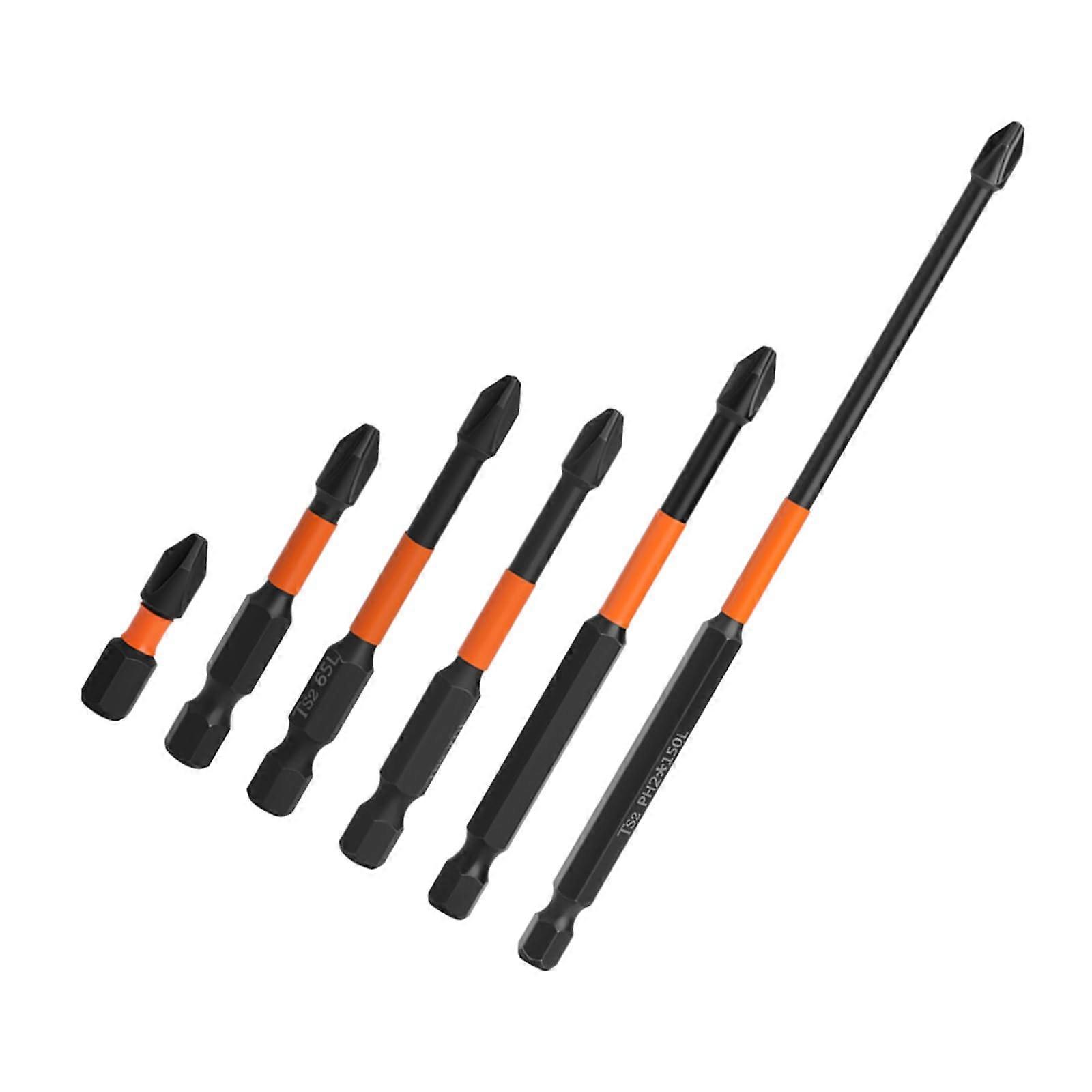 Versatile set with 6 magnetic PH2 bits, cross bit for power drilling