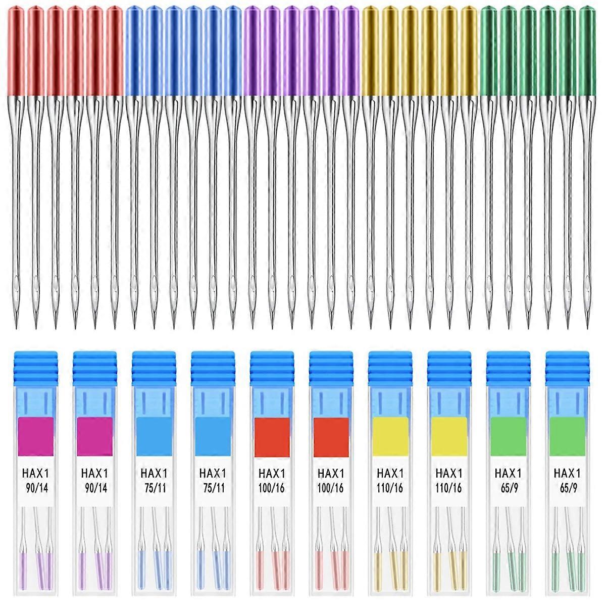 30 PCS Universal Sewing Machine Needles, Sizes 9, 11, 14, 16, 18, Bright Color, Regular Point Sewin