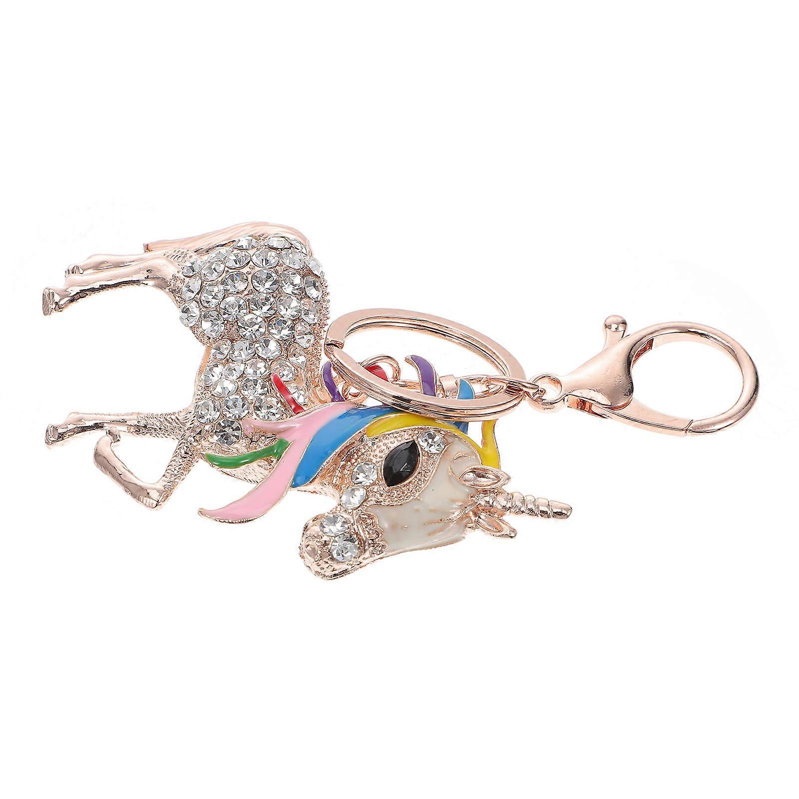 Handbag Pendant Sparkly Keychain Metal Unicorn Shaped Jewelry Accessories Car Decoration 14 x 7 x 1.5cm 1Pack