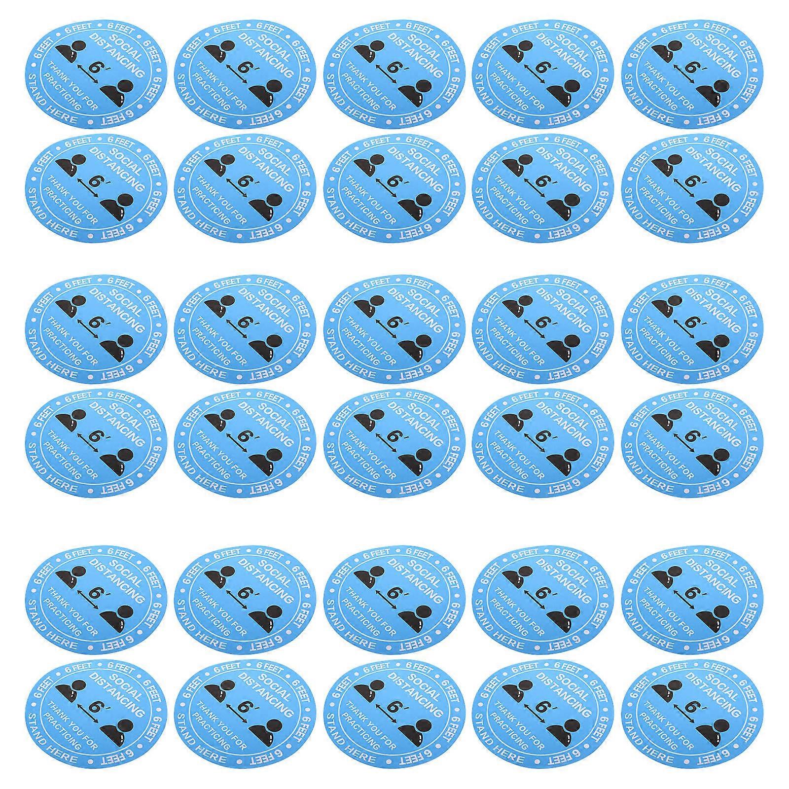 30Pcs Keep Distance Decal Ground Reminding Sticker For Entrances Restaurants Gas Stations General Public PVC Material Sky-Blue