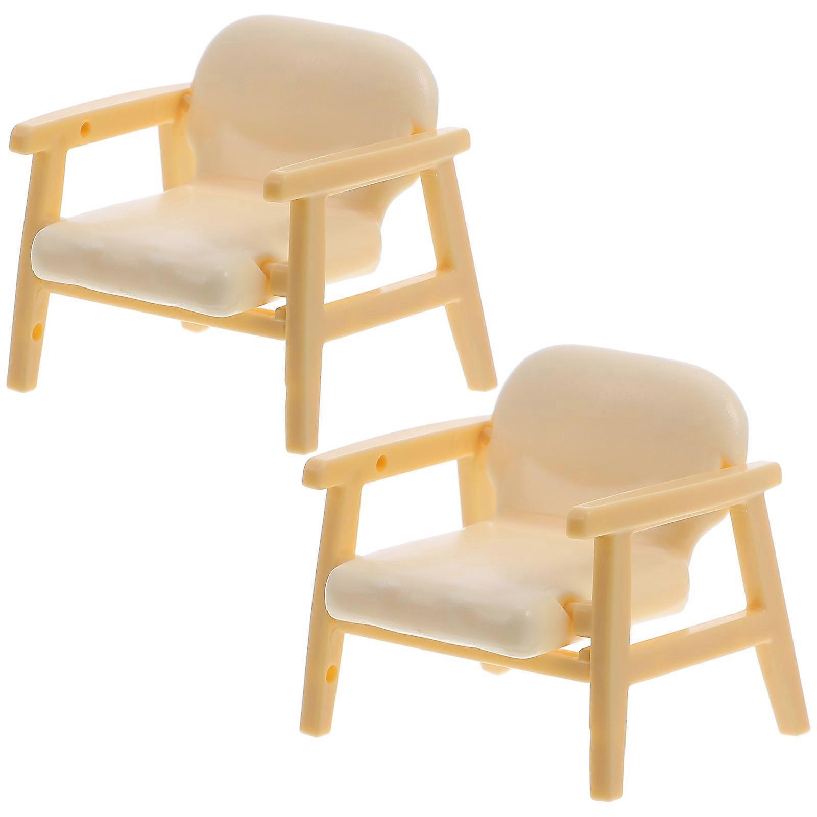 Durable ABS Miniature Sofa Armchair Set of 2 for Decoration with Realistic Design Beige Color