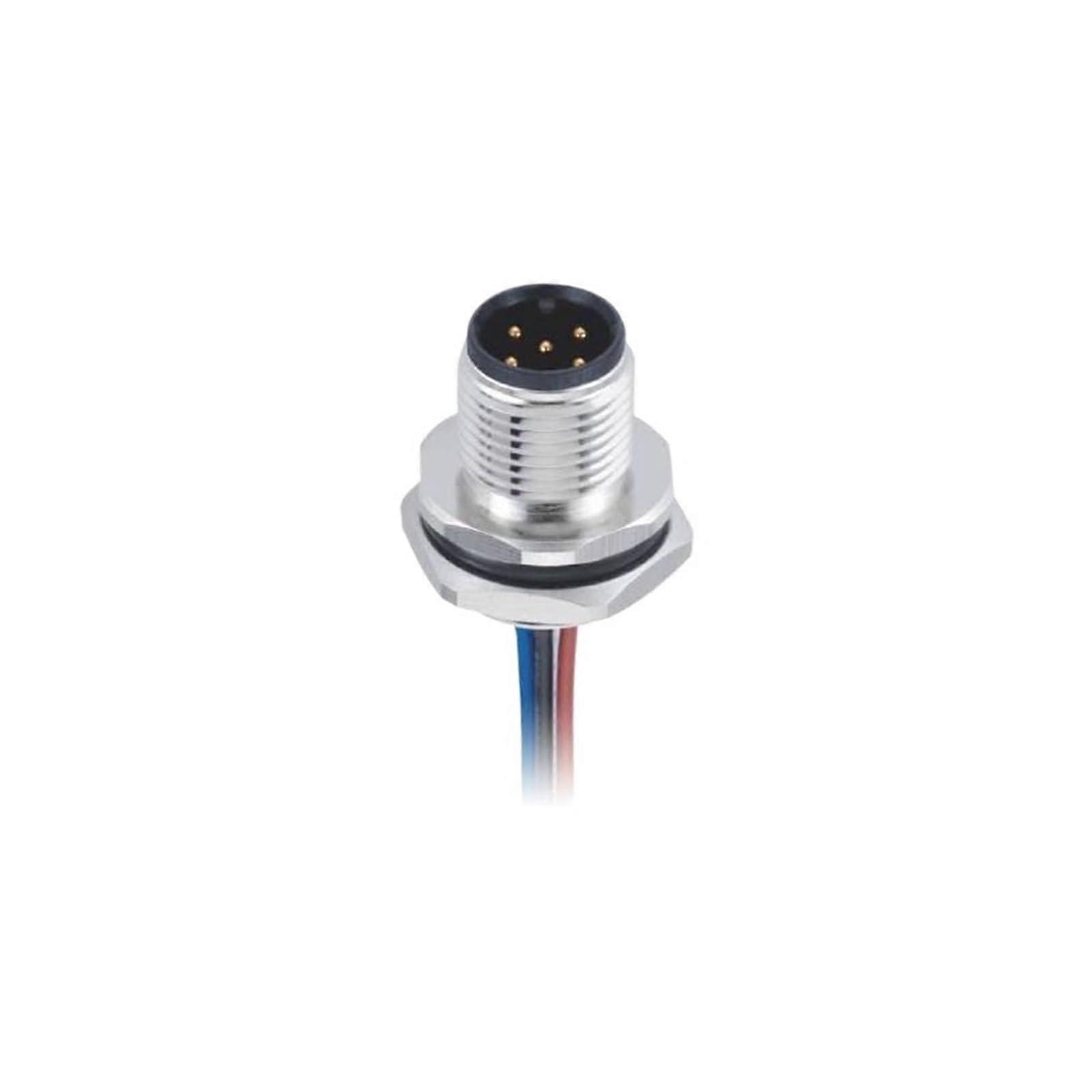 M12 5-Pin IP67 Waterproof Connector Panel Mount Front Lock Rear Lock Solder Type With Wire MC04P1LSAB