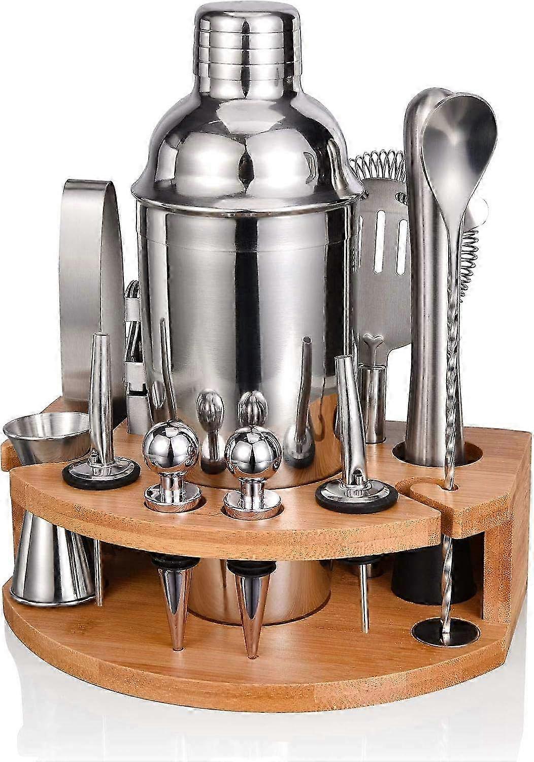 12-Piece Professional Cocktail Set with Elegant Bamboo Stand - Premium Stainless Steel Bar Tools for Mixing Drinks & Bartending