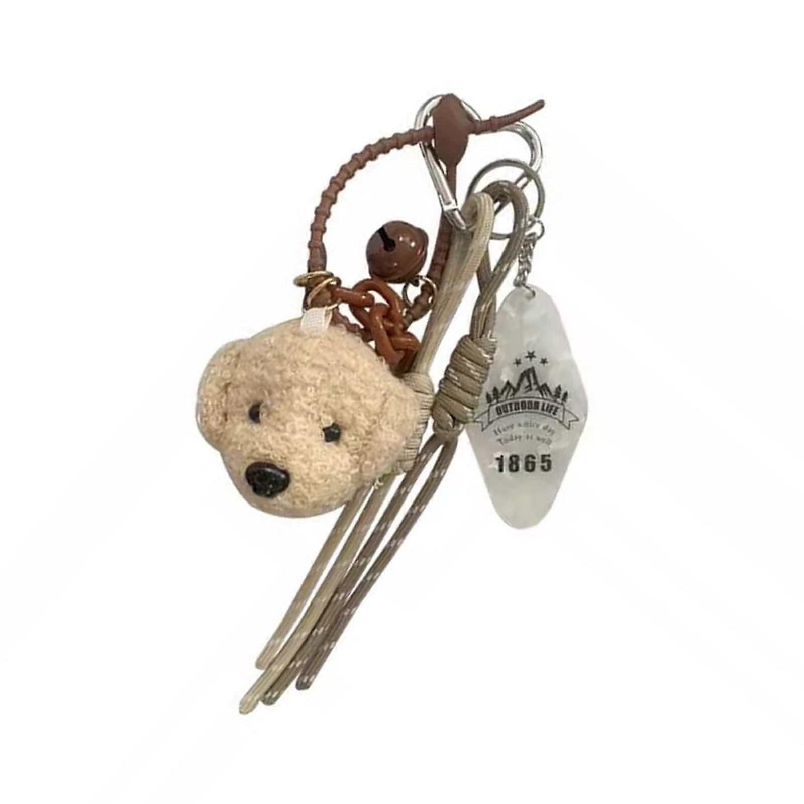 Creative Bear Keychain, Plush Pouch, Pendant for Wallet, Backpacks, and Handbags, Soft Polyester, Bag Charm, Bear, Dog Lover Khaki