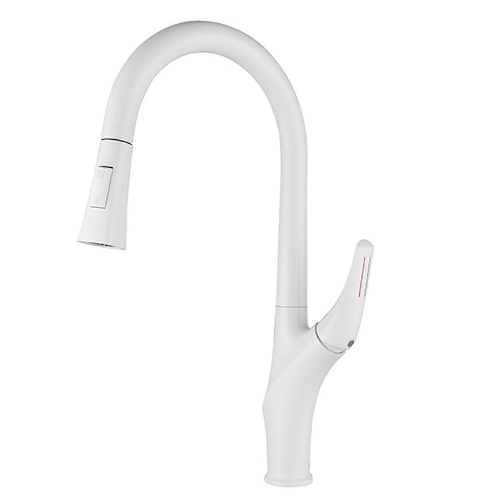Kitchen Faucet with 2 Modes, High Arc Pull Down Sprayer, Brass Single Handle Sink Mixer Tap in White