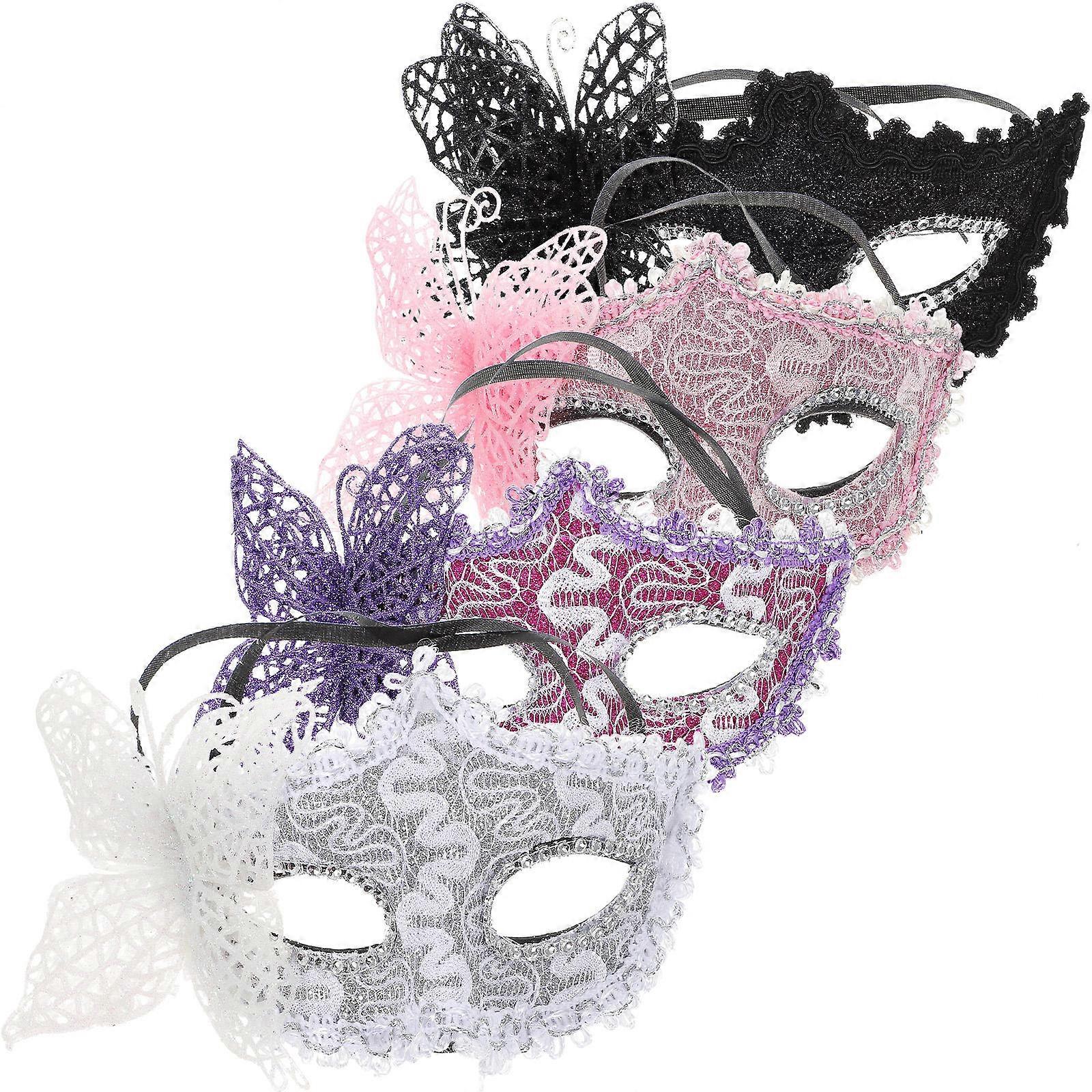4Pcs Masquerade Masks Butterflies Design Masks Decorative Girl Masks Performance Props