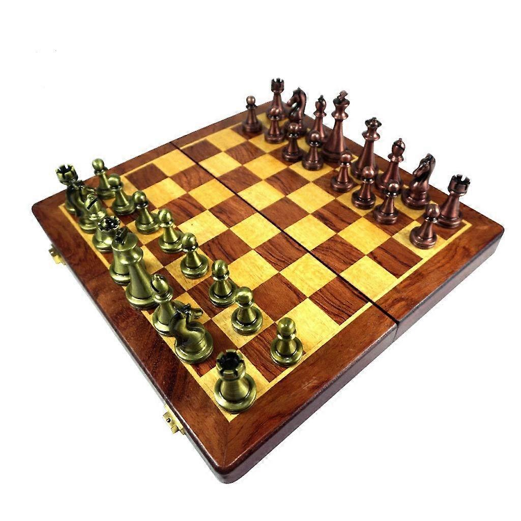 Wooden Chess Game Travel International Chess Game with Metal Figures Chess Game with Storage Compartments
