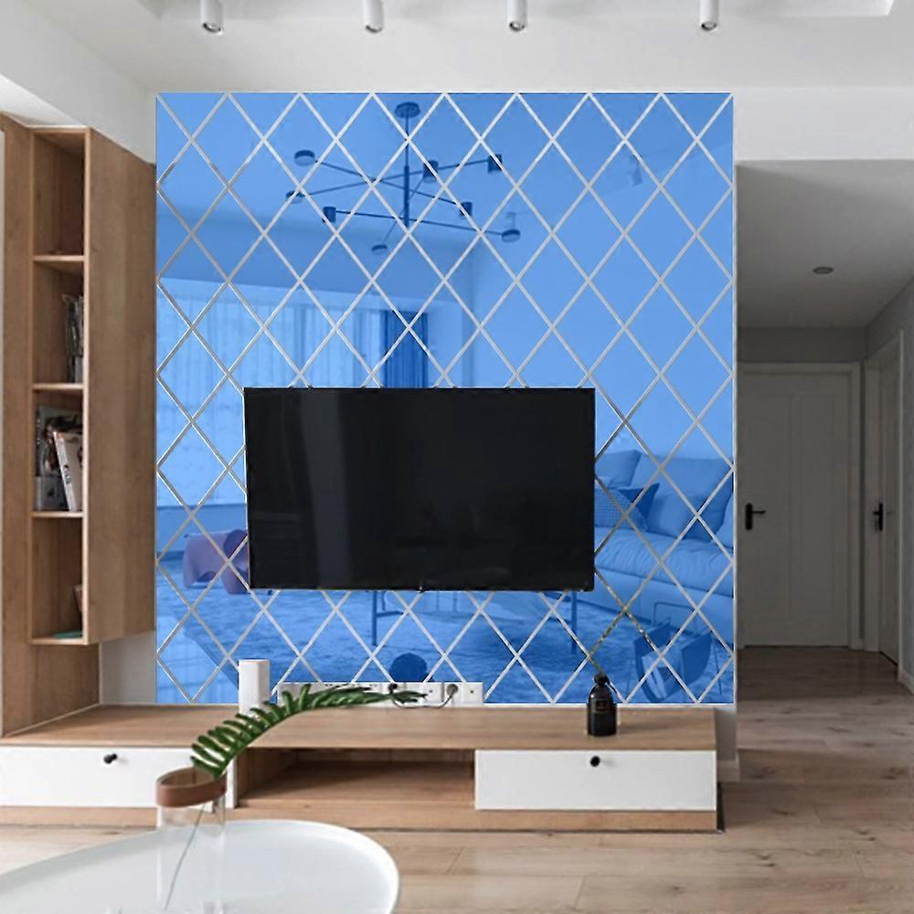 Rhombus Stitching Background Acrylic Mirror Decorative Stickers, Specification: Blue Large