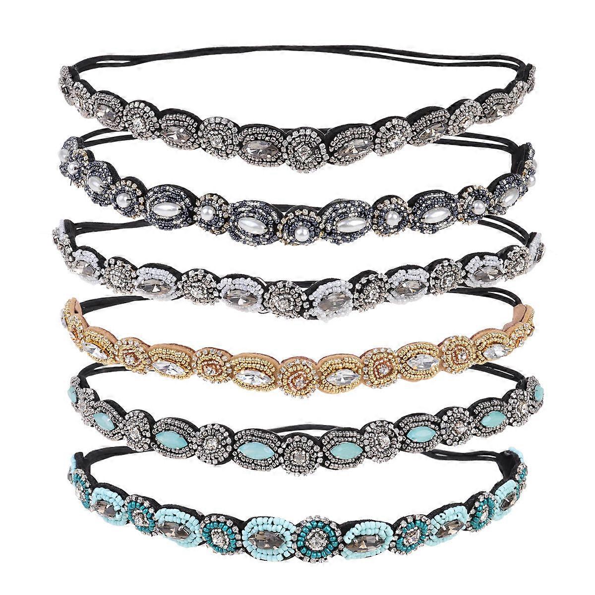 Glitter Headbands Hair Elastic Beading Rhinestone Inlaid Headband Different Occasions Assorted Color for Fix Hair 6Pack