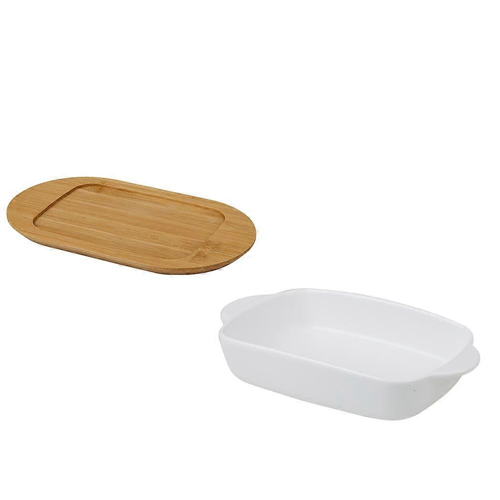 White Ceramic Baking Tray with Double Handles for Storage Easy to Clean and 1 Set